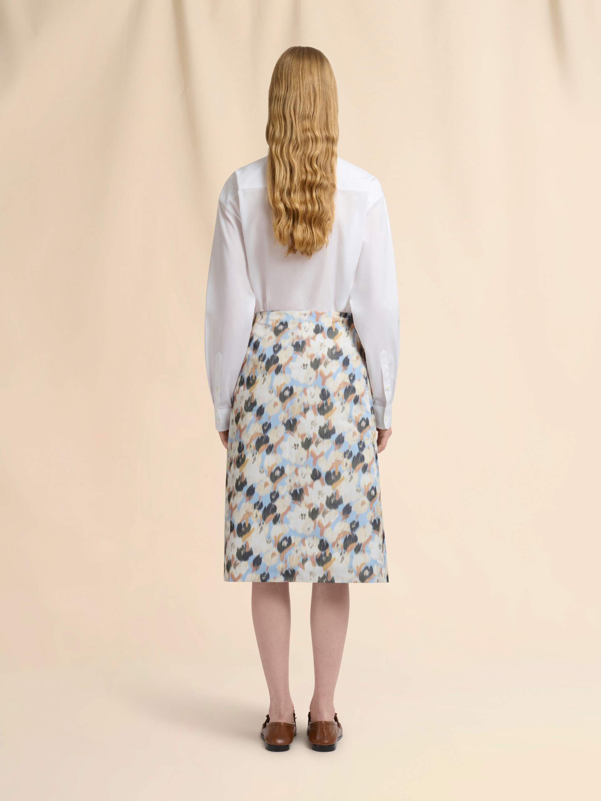 Light blue duchesse skirt with Secret Bouquet print - Skirts - Image 3