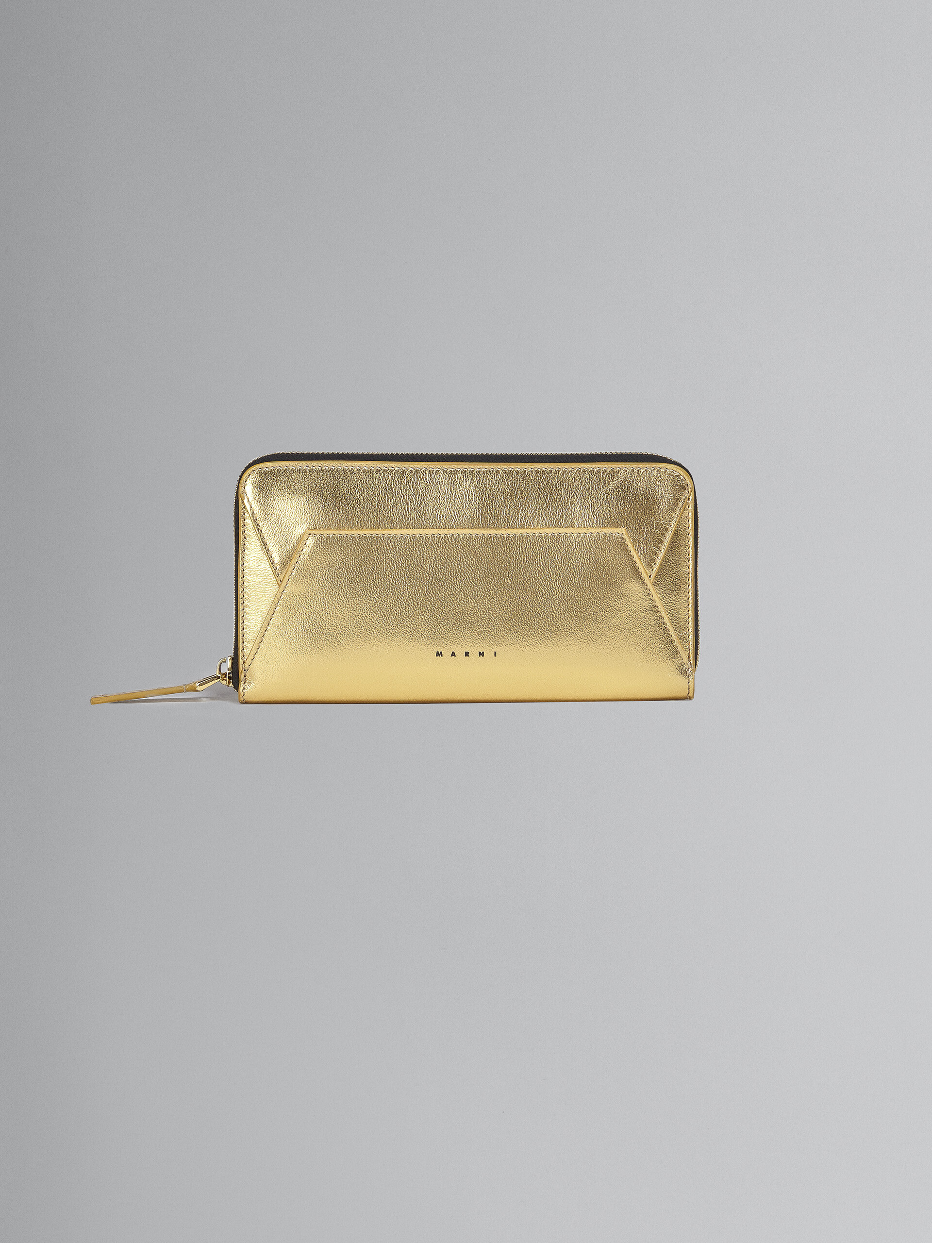 Portafoglio con zip in nappa metallizzata oro - Portafogli - Image 1