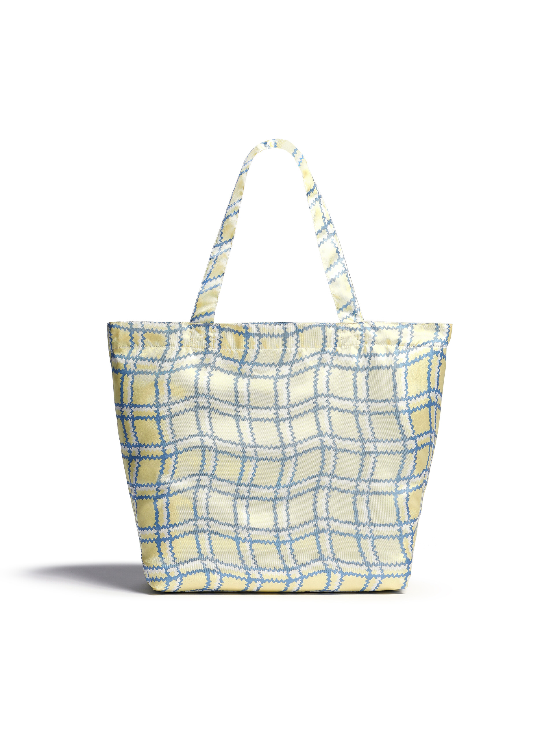 Yellow silk tote bag with archival check print - Shopping Bags - Image 3
