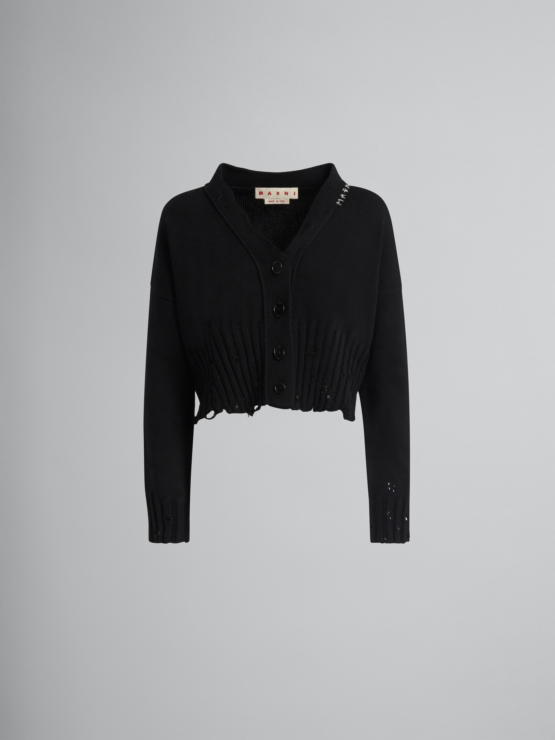 Black cotton cropped cardigan - Pullovers - Image 1