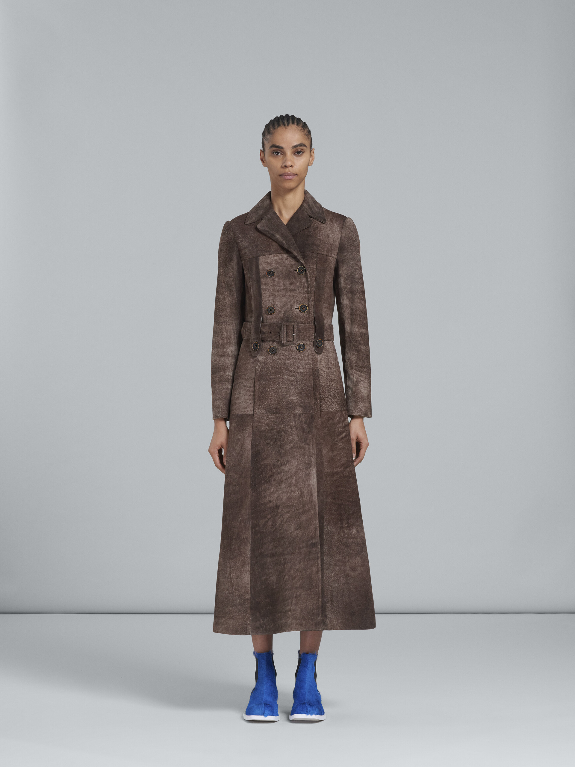 Dark brown leather coat - Coats - Image 2