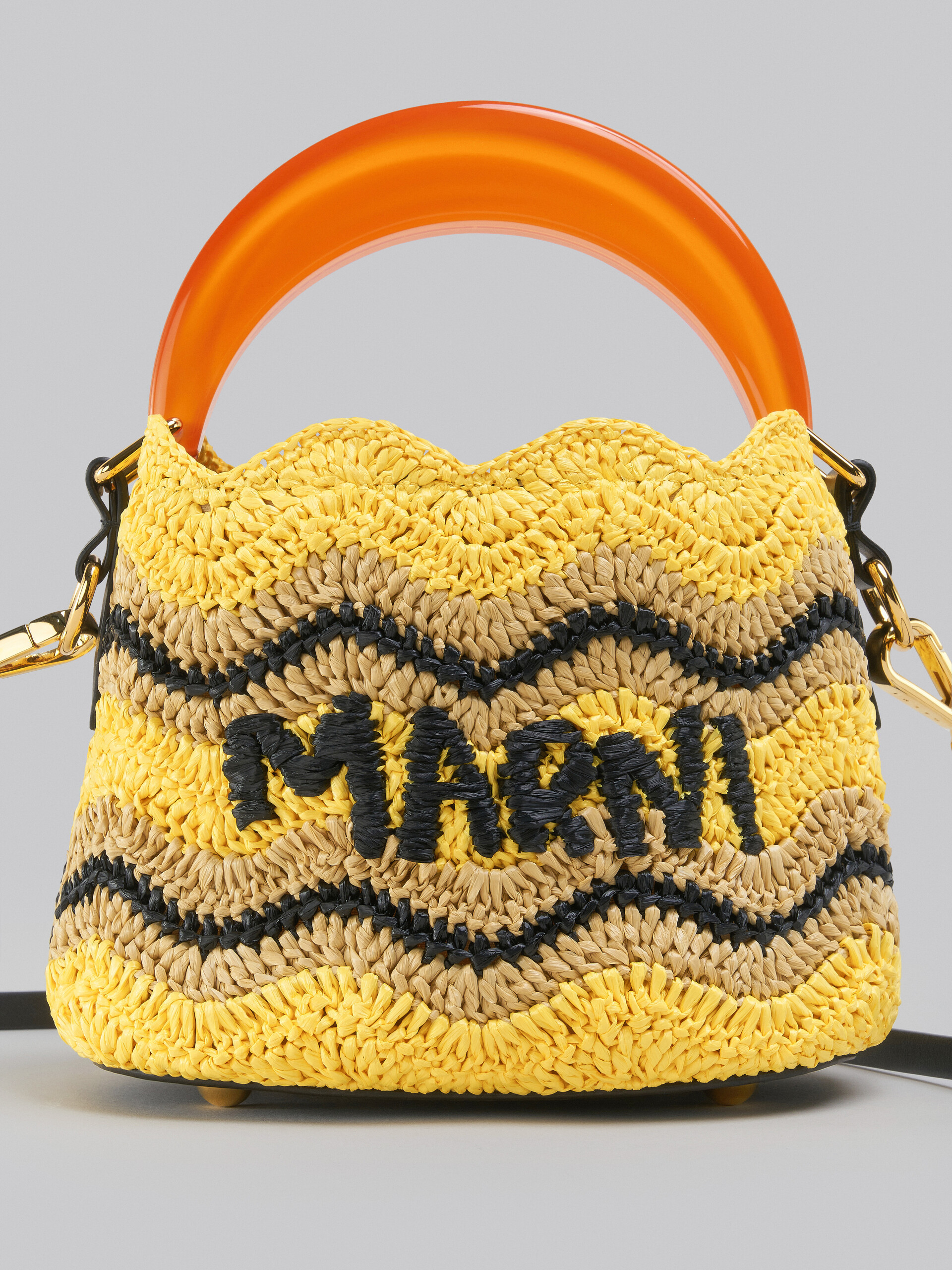 Marni x No Vacancy Inn - Venice Mini Bucket in yellow crochet raffia - Shoulder Bag - Image 5