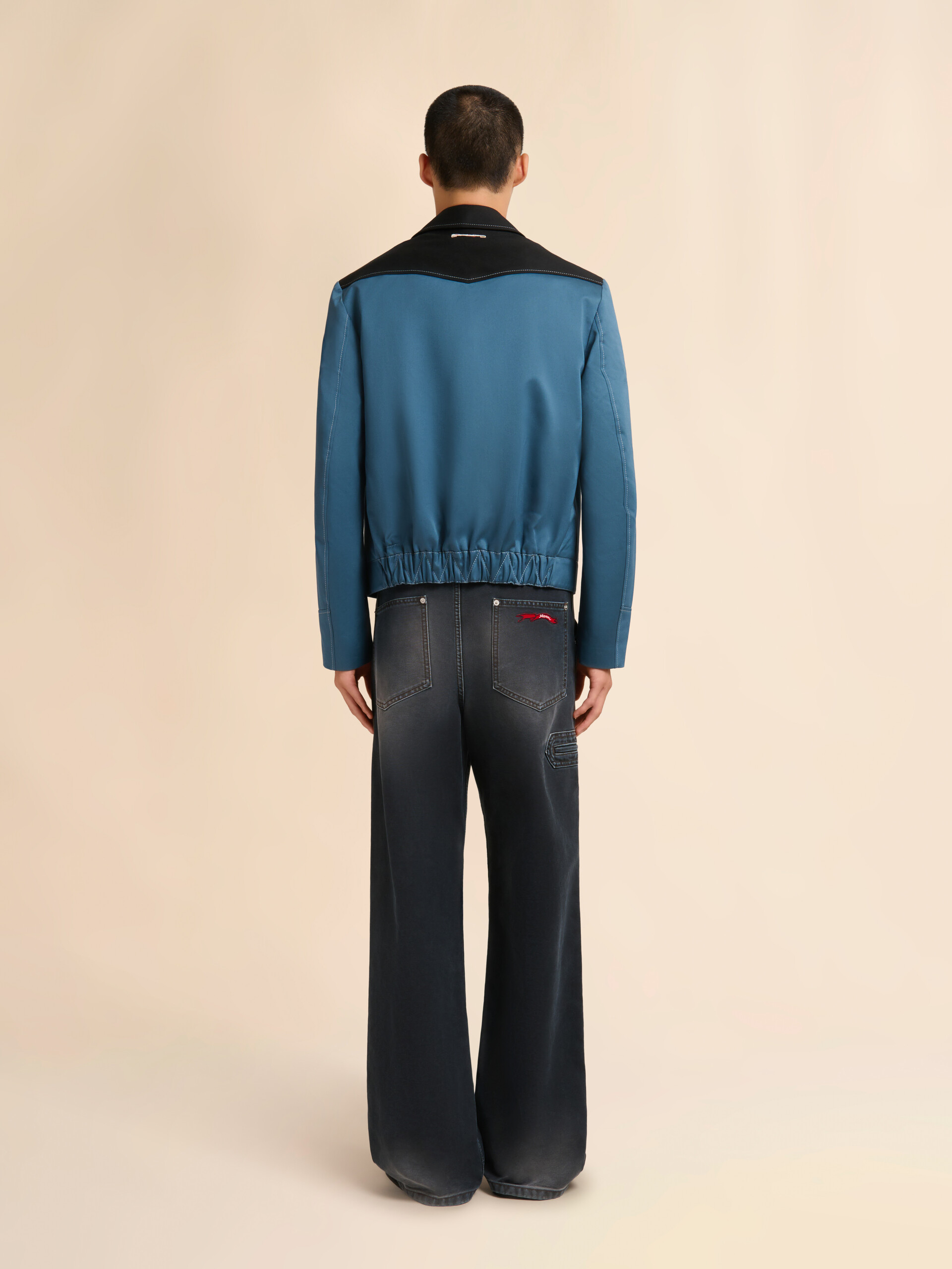 Wasserabweisende Baumwolljacke in Blau mit kontrastierendem Karree - Jacken - Image 3