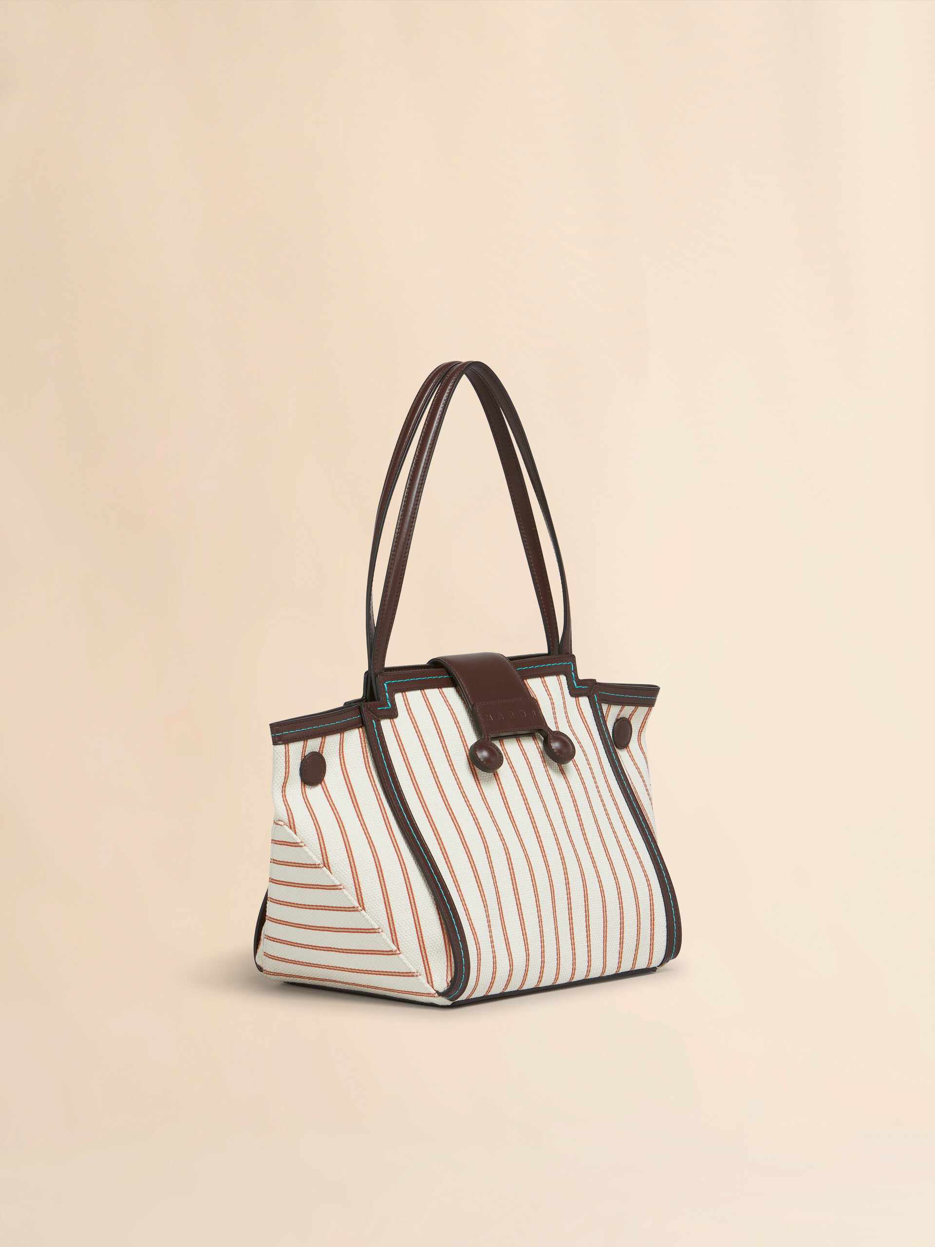 Brown leather and striped canvas Mini Riviera Bag - Handbag - Image 3