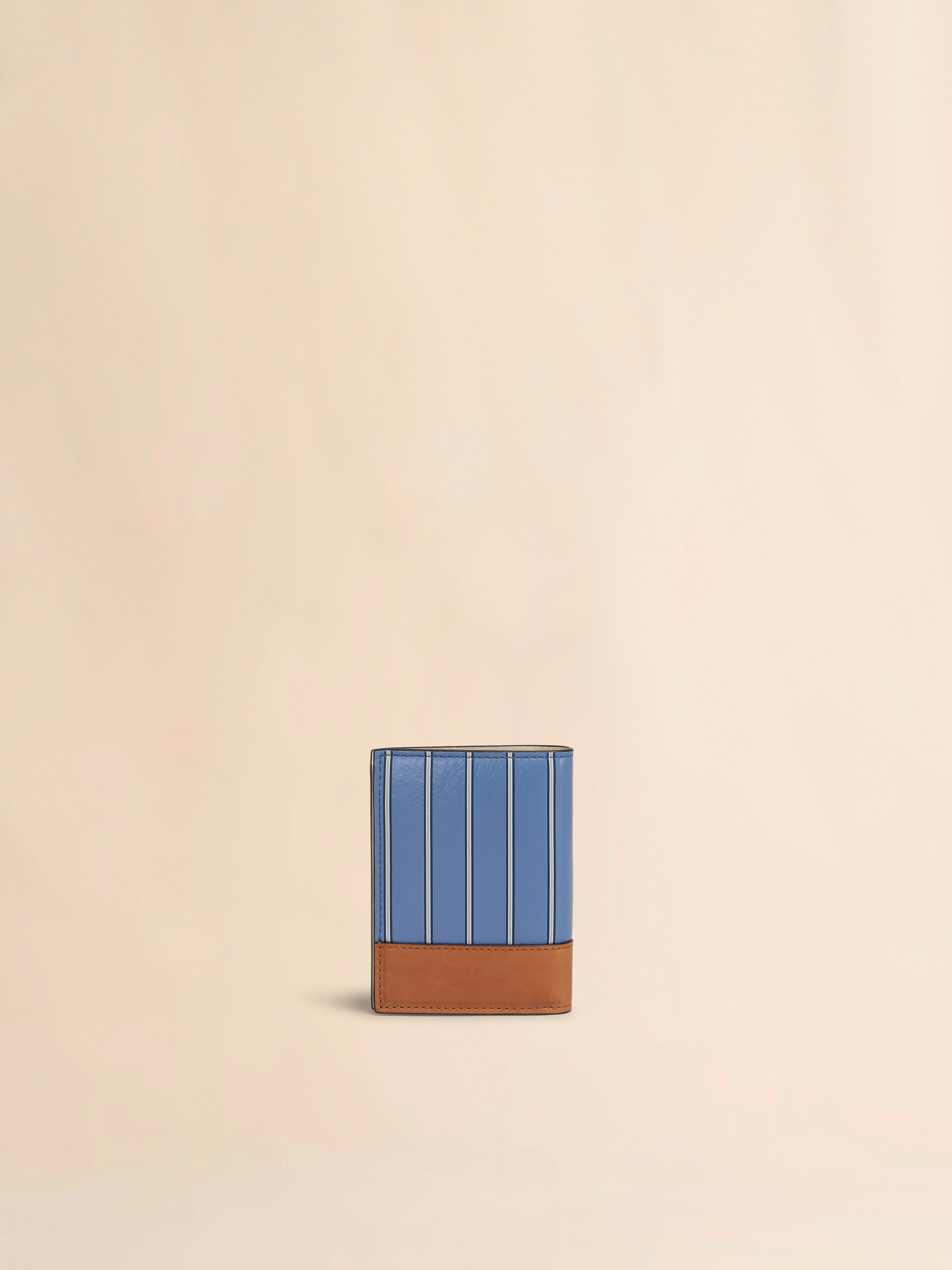 Striped light blue leather bi-fold wallet with Marni Symbol - Wallets - Image 3