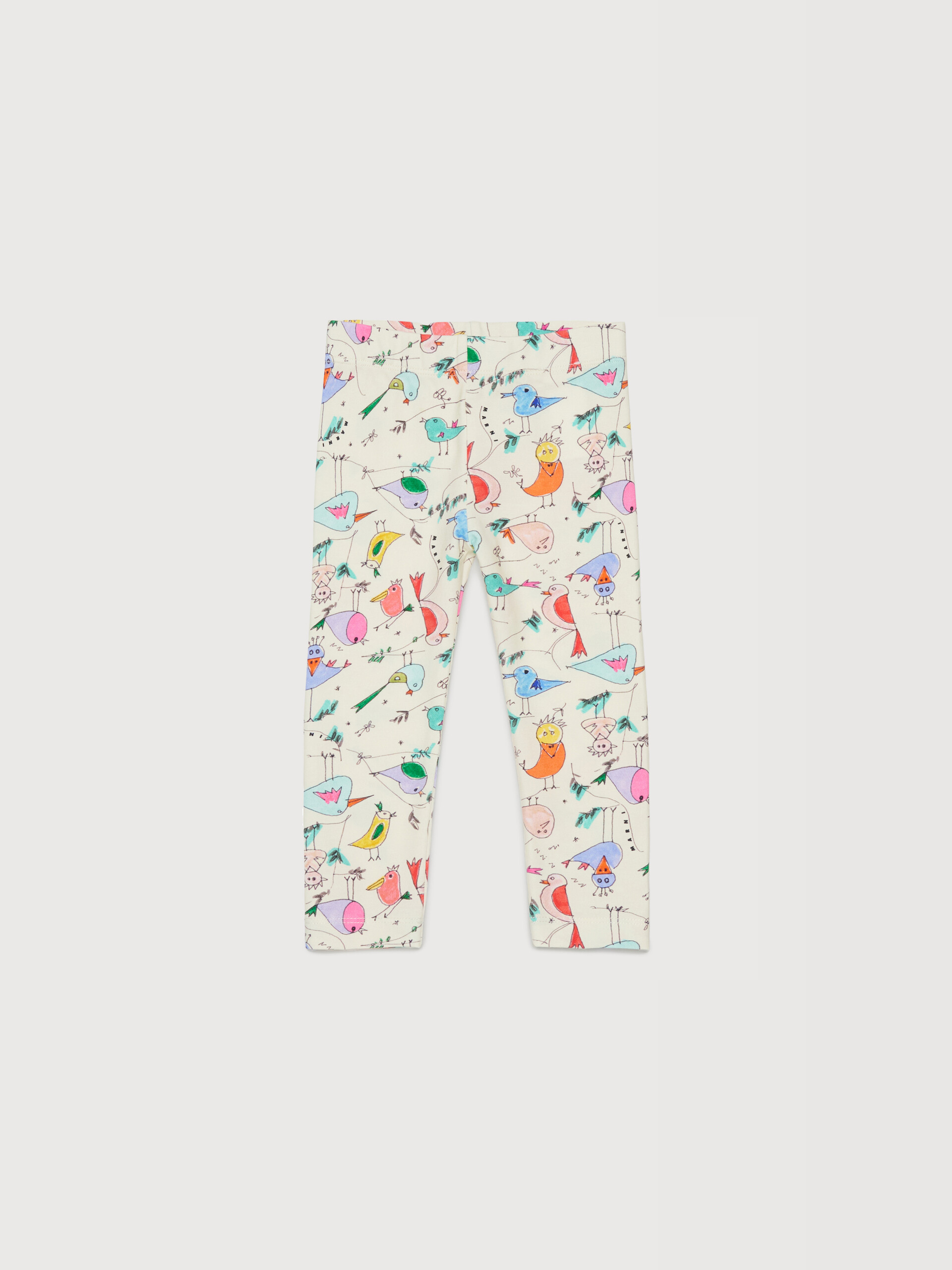 Off-white stretch cotton leggings with bird print - Pants - Image 1