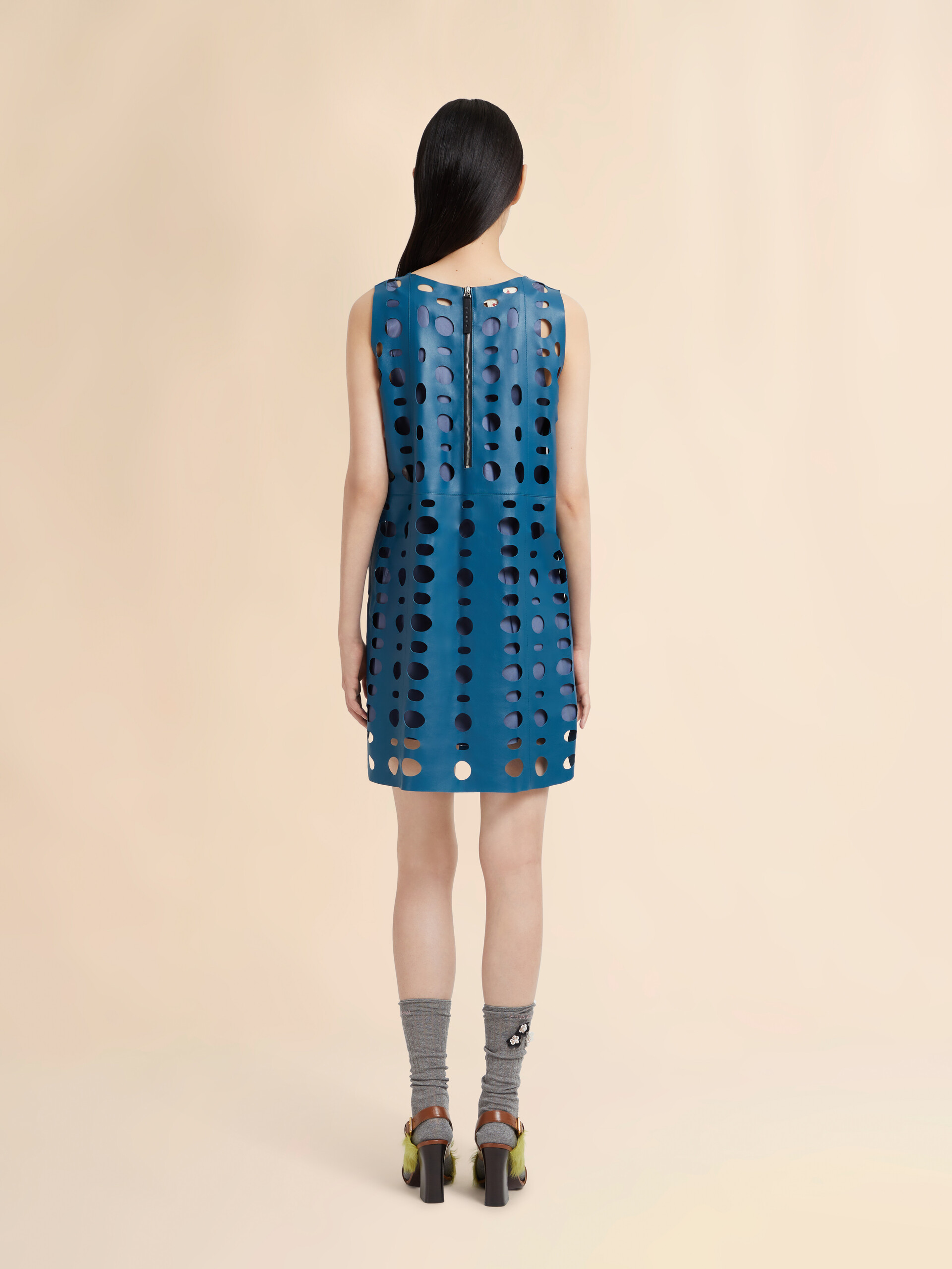 Blue nappa leather dress with cut-out detailing - Dresses - Image 3