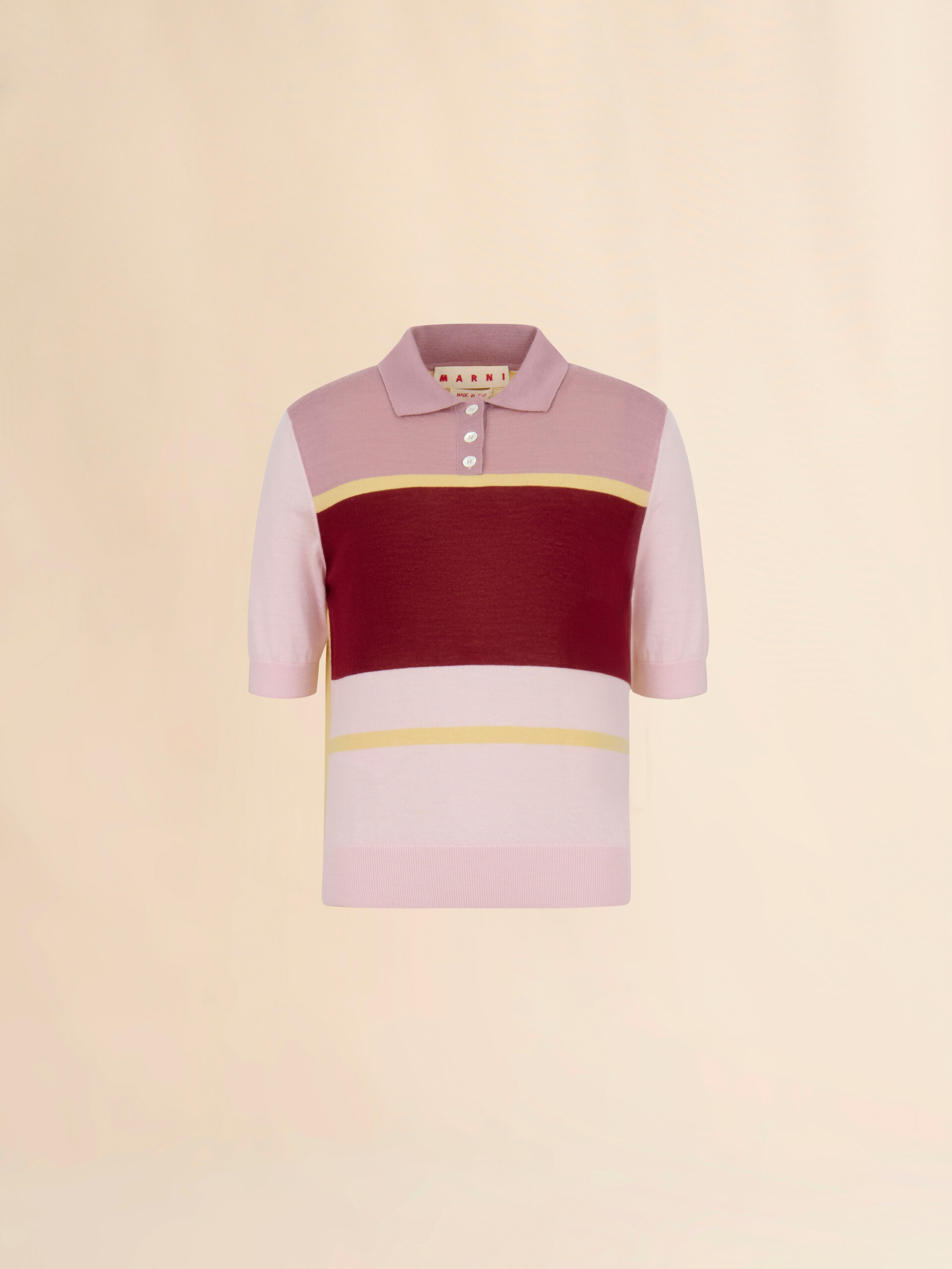 Pink colour-block wool-silk polo shirt - Shirts - Image 1