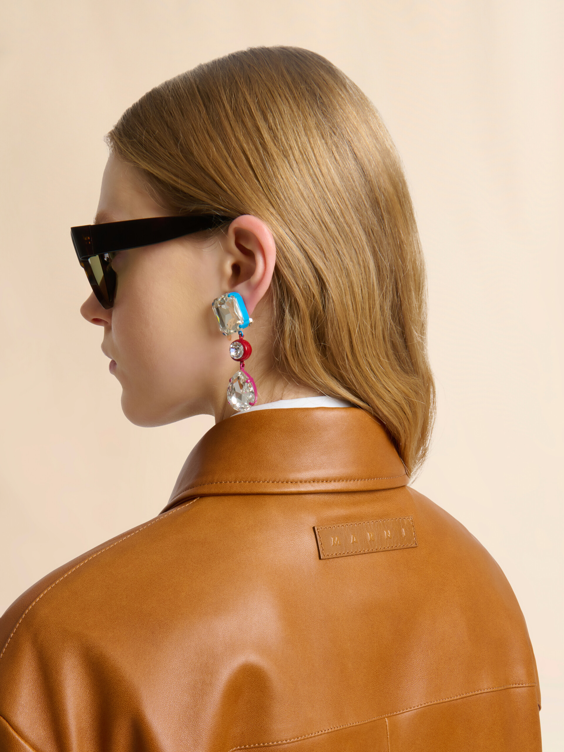 Brown leather overshirt with flower intarsia - Shirts - Image 5