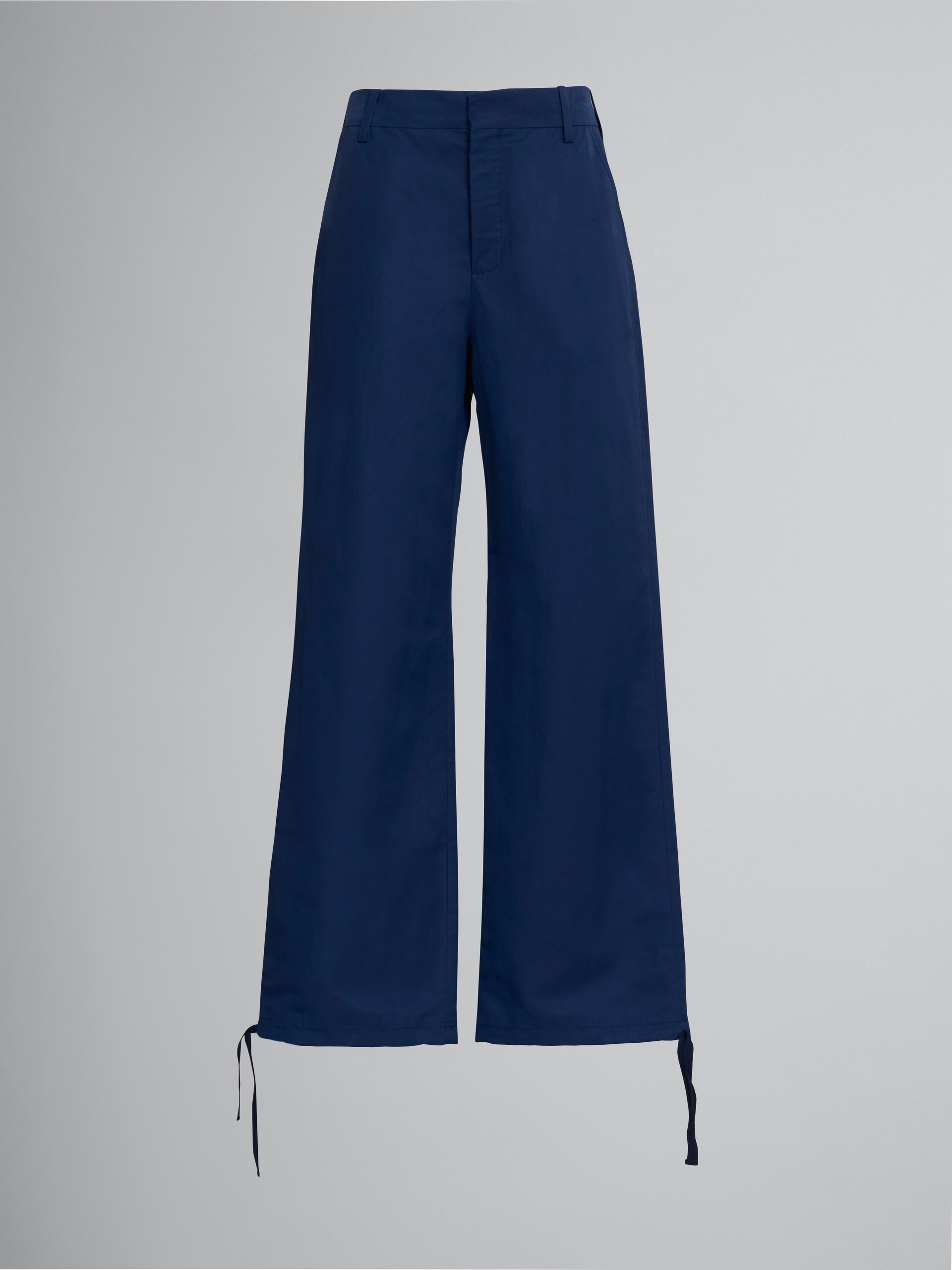 Navy cargo trousers in technical cotton-linen - Pants - Image 1