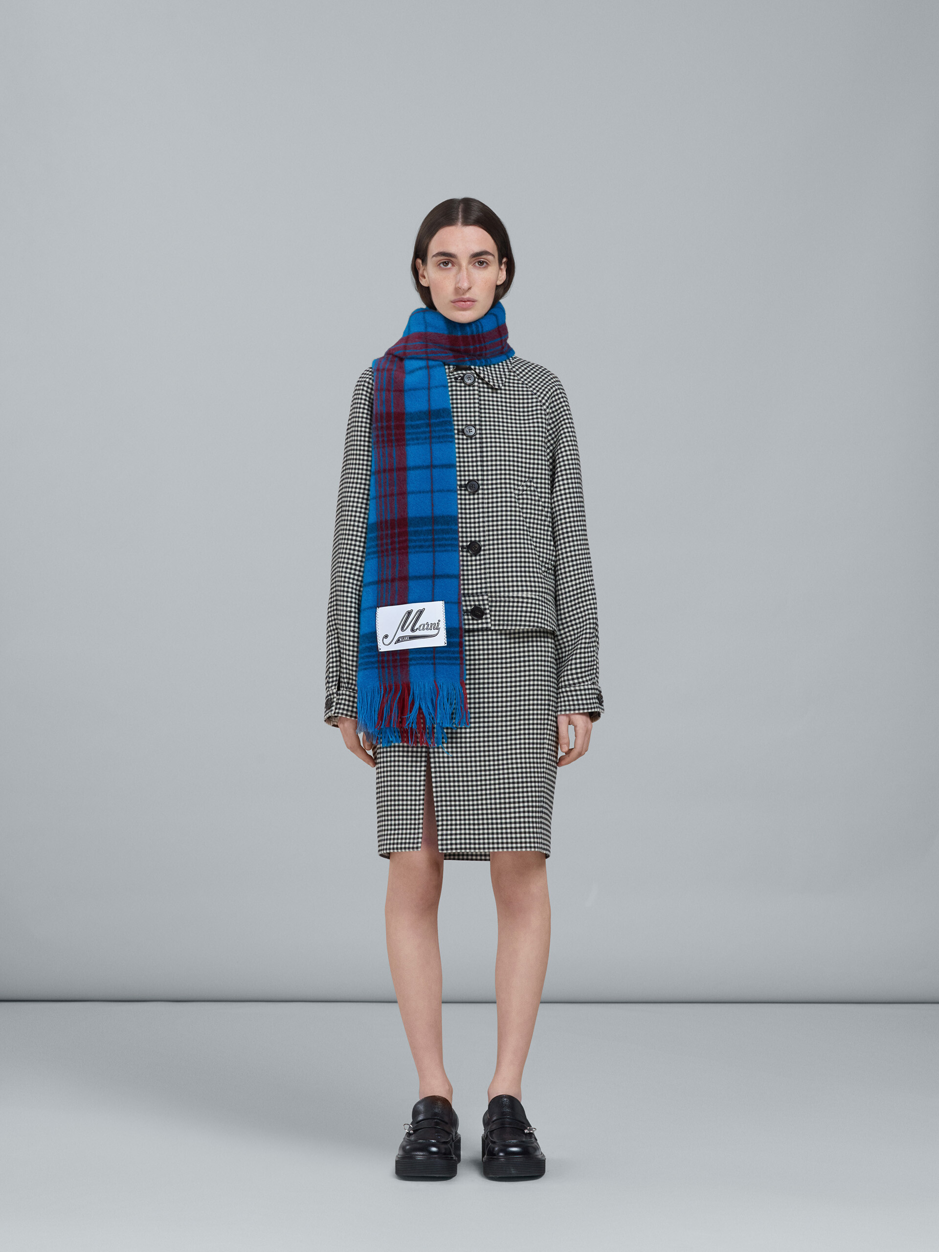 Blue check wool scarf - Scarves - Image 2