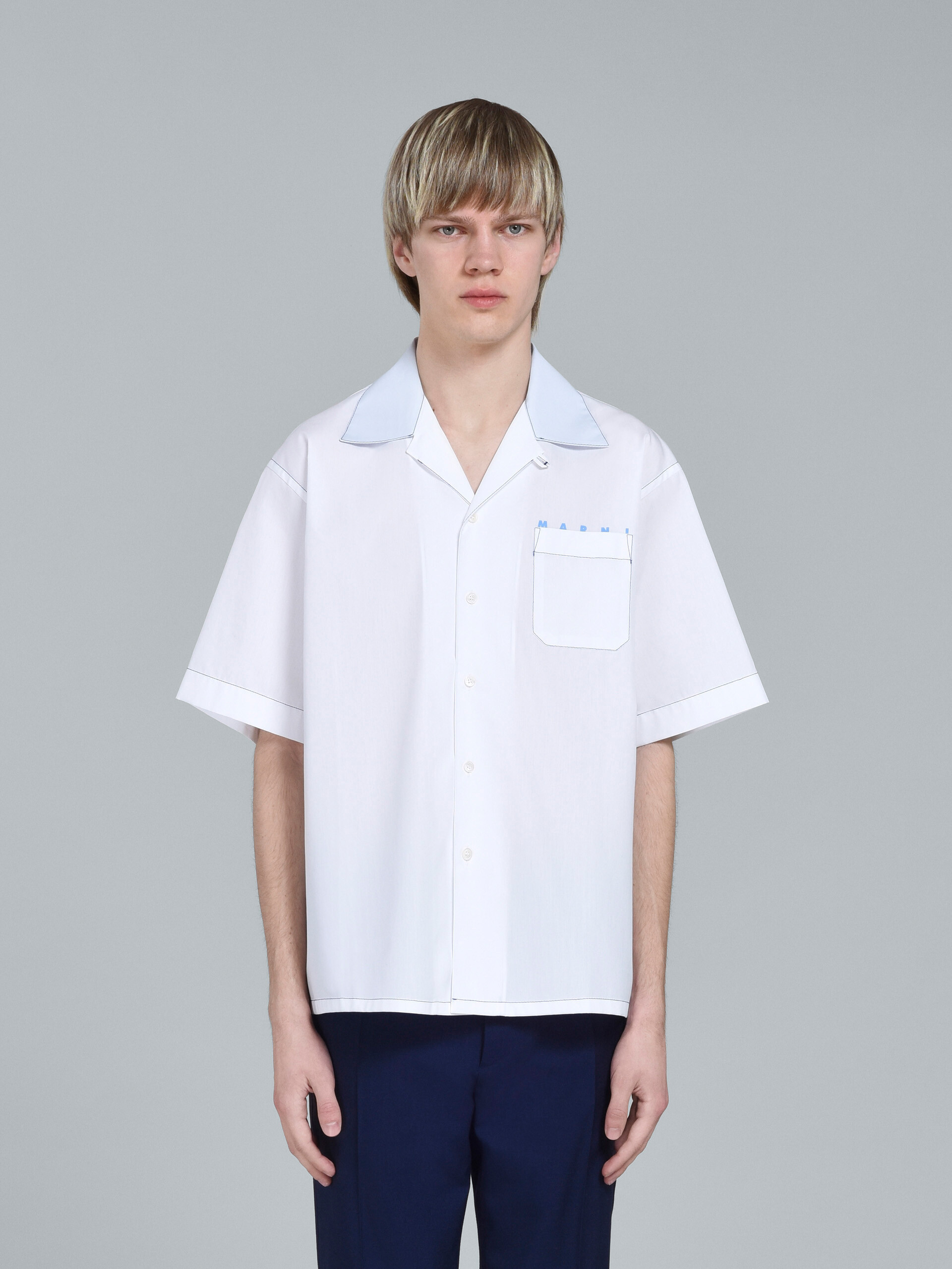 White logo print poplin bowling shirt - Shirts - Image 2