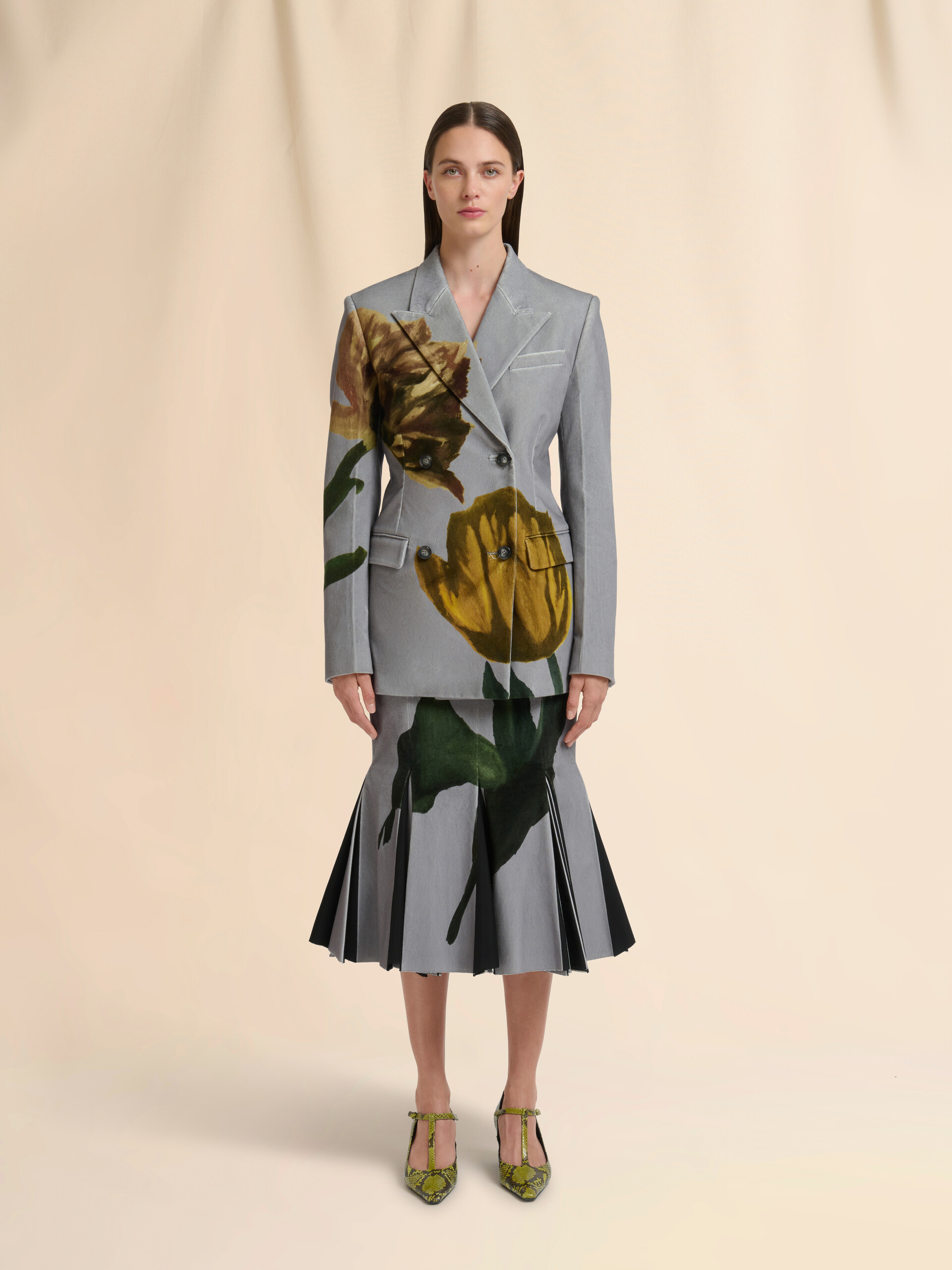 Grey velvet blazer with tulip print - Jackets - Image 2