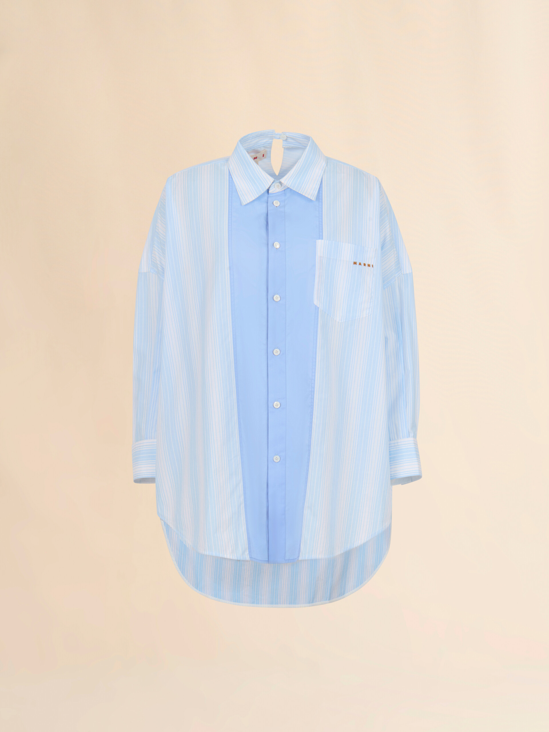 ブルー 無地パネル付きストライプポプリンシャツ - シャツ - Image 1