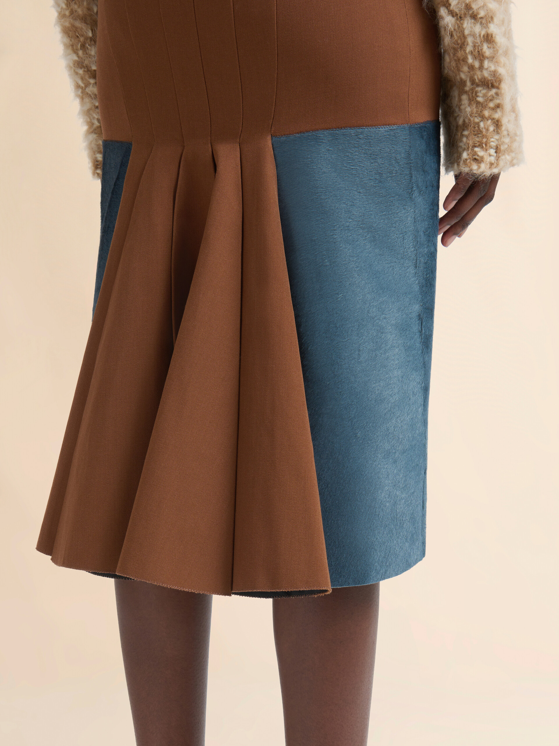 Brown wool skirt with pony hair insert - Skirts - Image 4