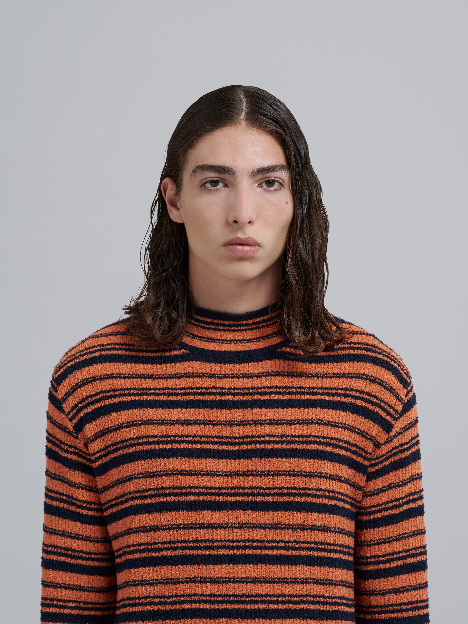 Terry-cloth effect striped cotton blend sweater - Pullovers - Image 4