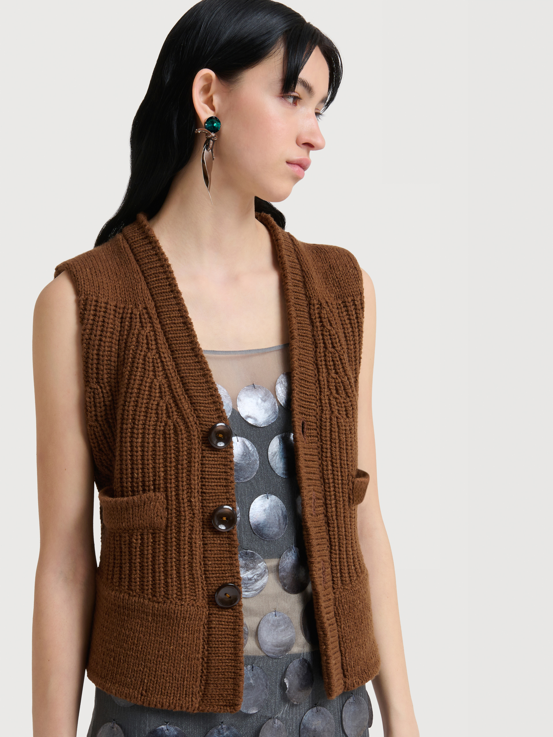 Brown wool vest with button front - Waistcoats - Image 5