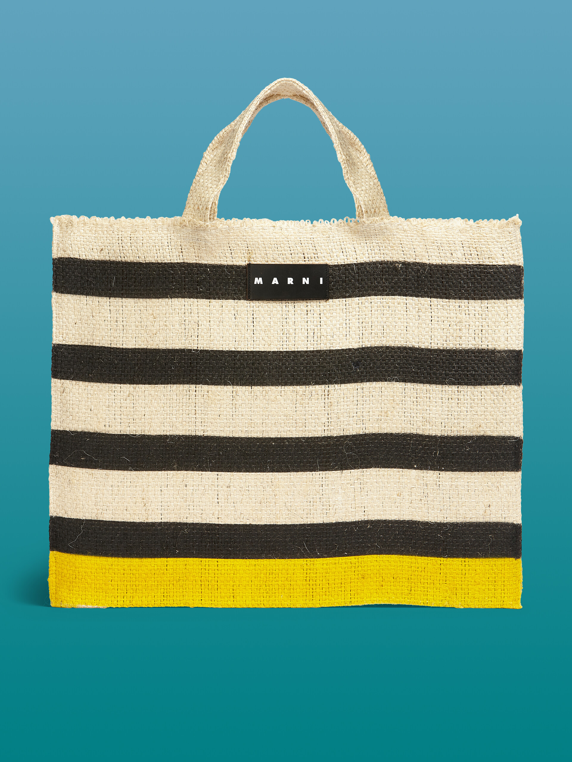 MARNI MARKET CANAPA large bag in black and yellow natural fiber - Shopping Bags - Image 1