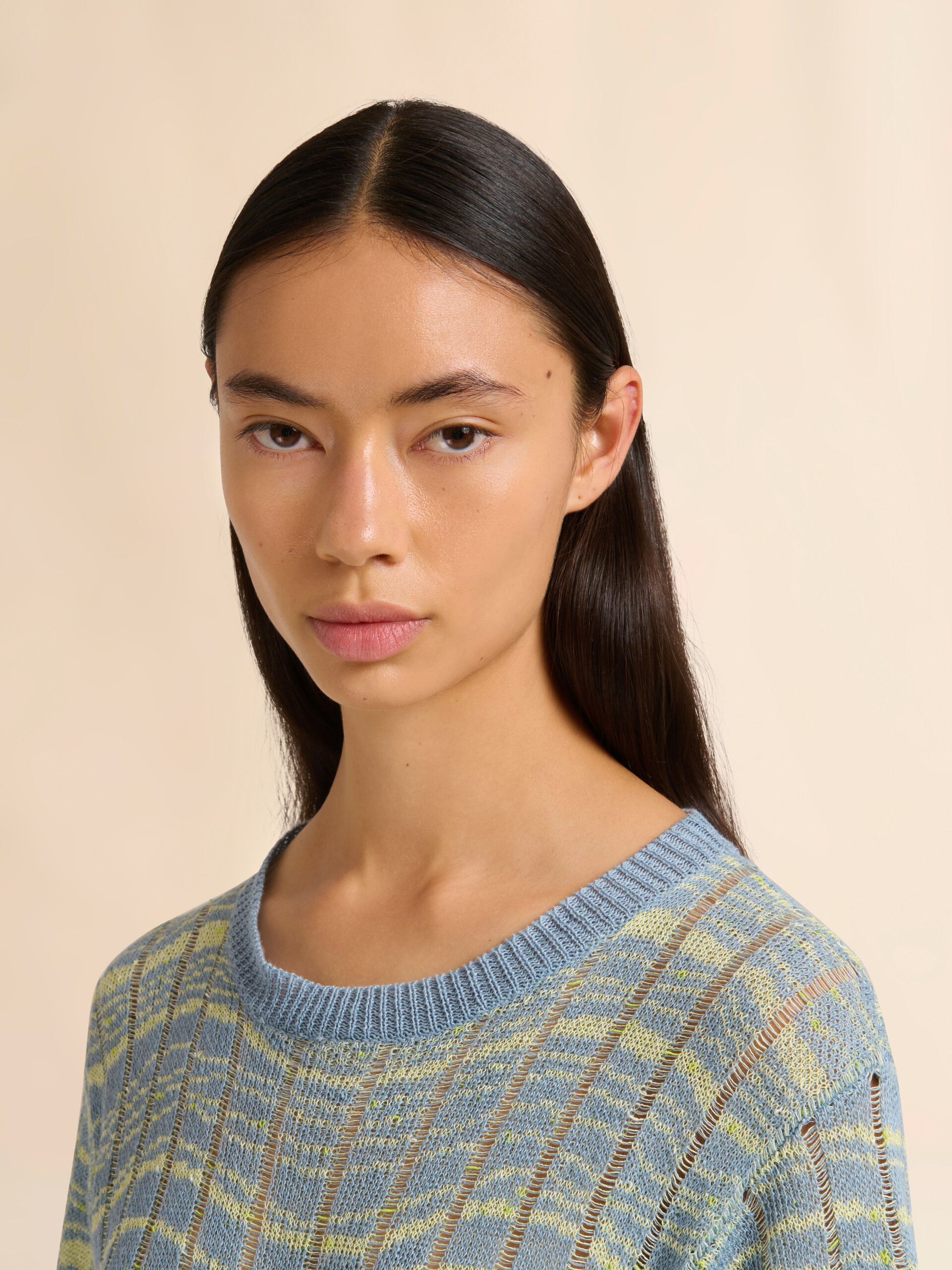 Blue ribbed linen dress with wavy pattern - Dresses - Image 4