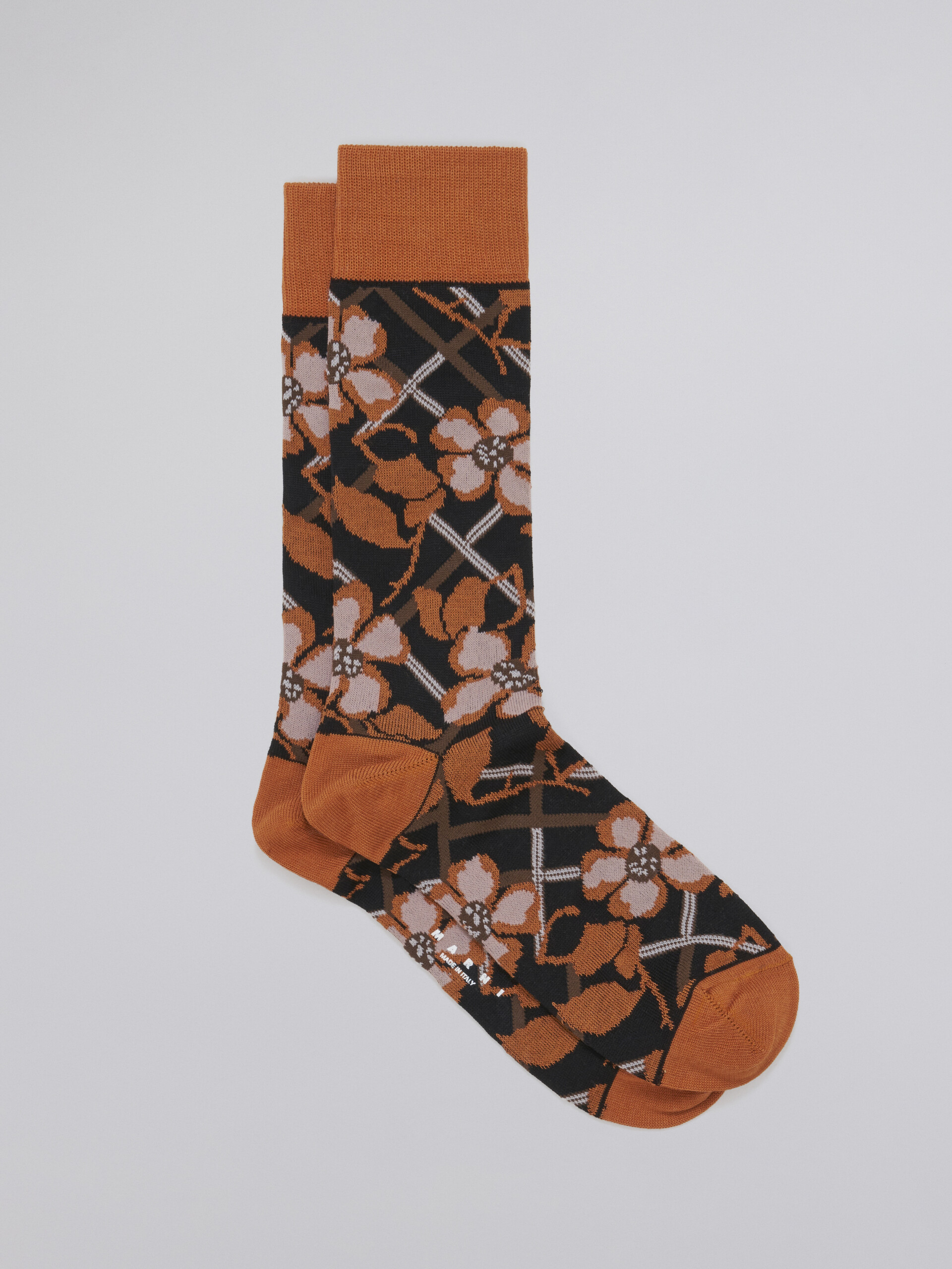 Black floral cotton and nylon jacquard sock - Socks - Image 1
