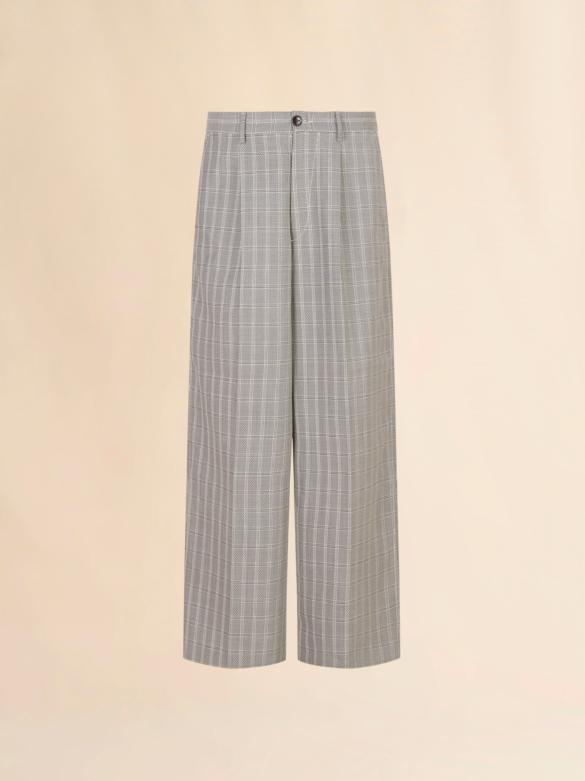 ブラウン Check プリーツウールパンツ - パンツ - Image 1