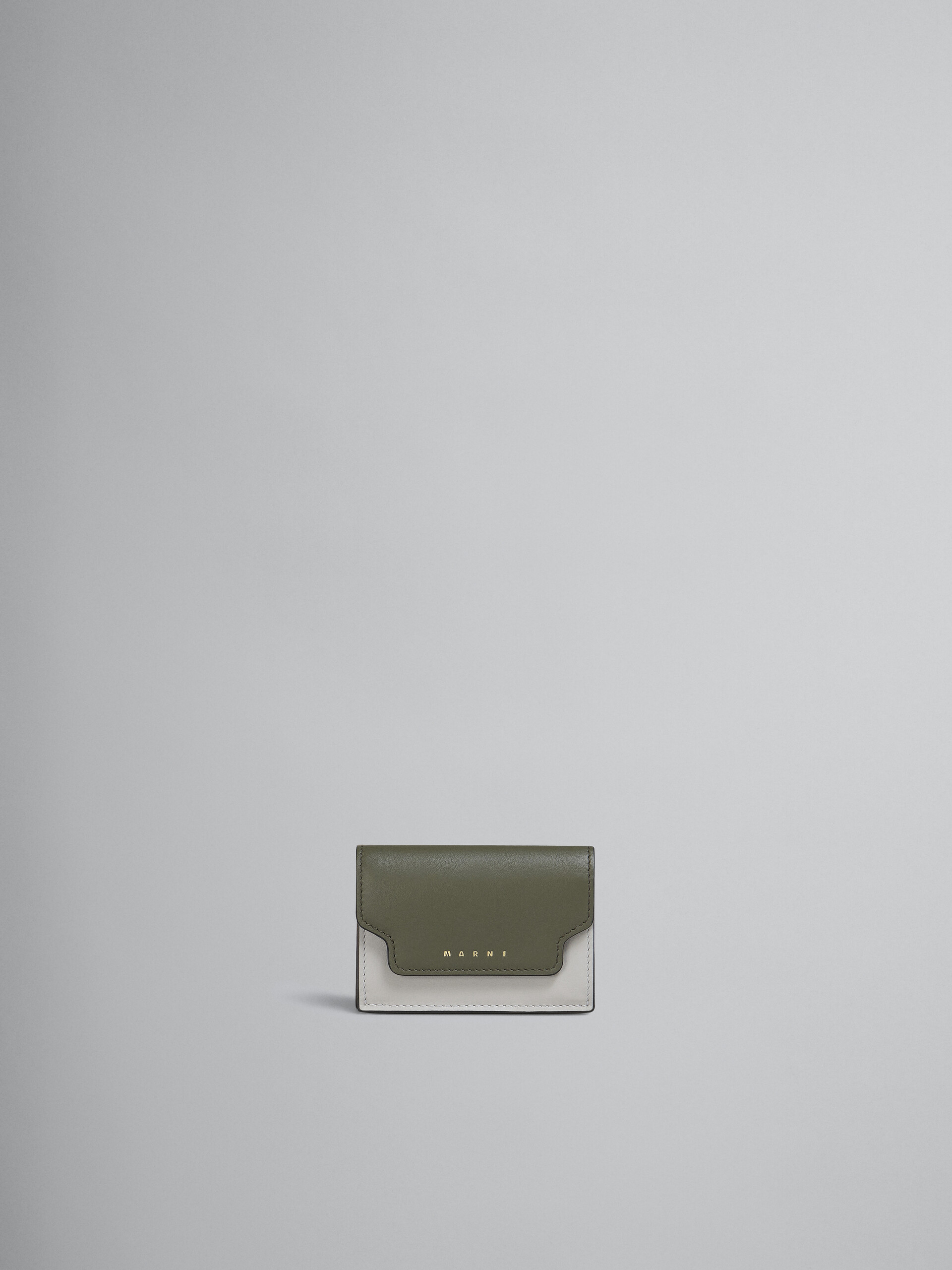 Dreifach faltbare Brieftasche aus grün-weißem und braunem Saffianleder - Brieftaschen - Image 1