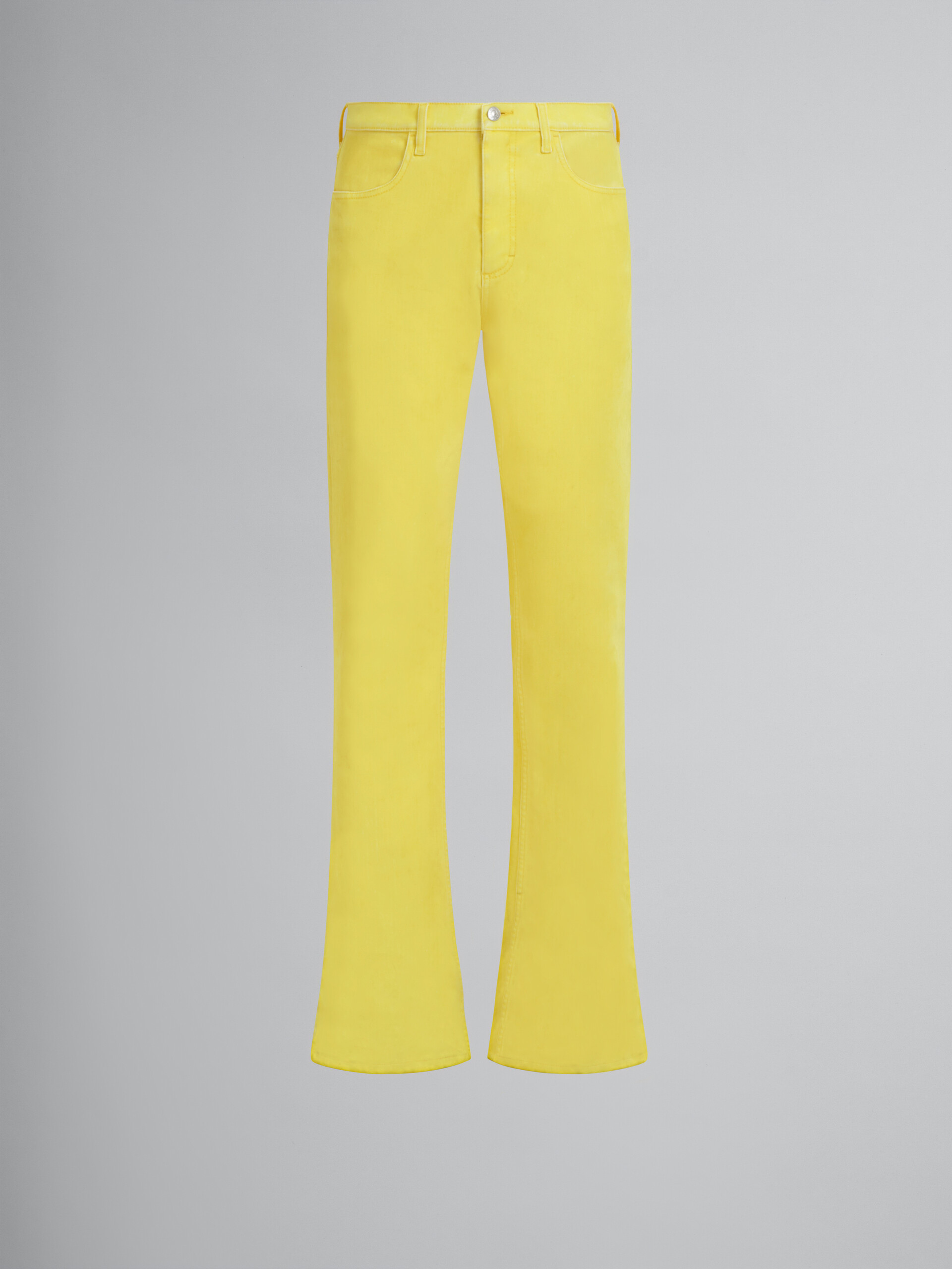 Yellow flared 5 pocket trousers in flocked denim - Pants - Image 1