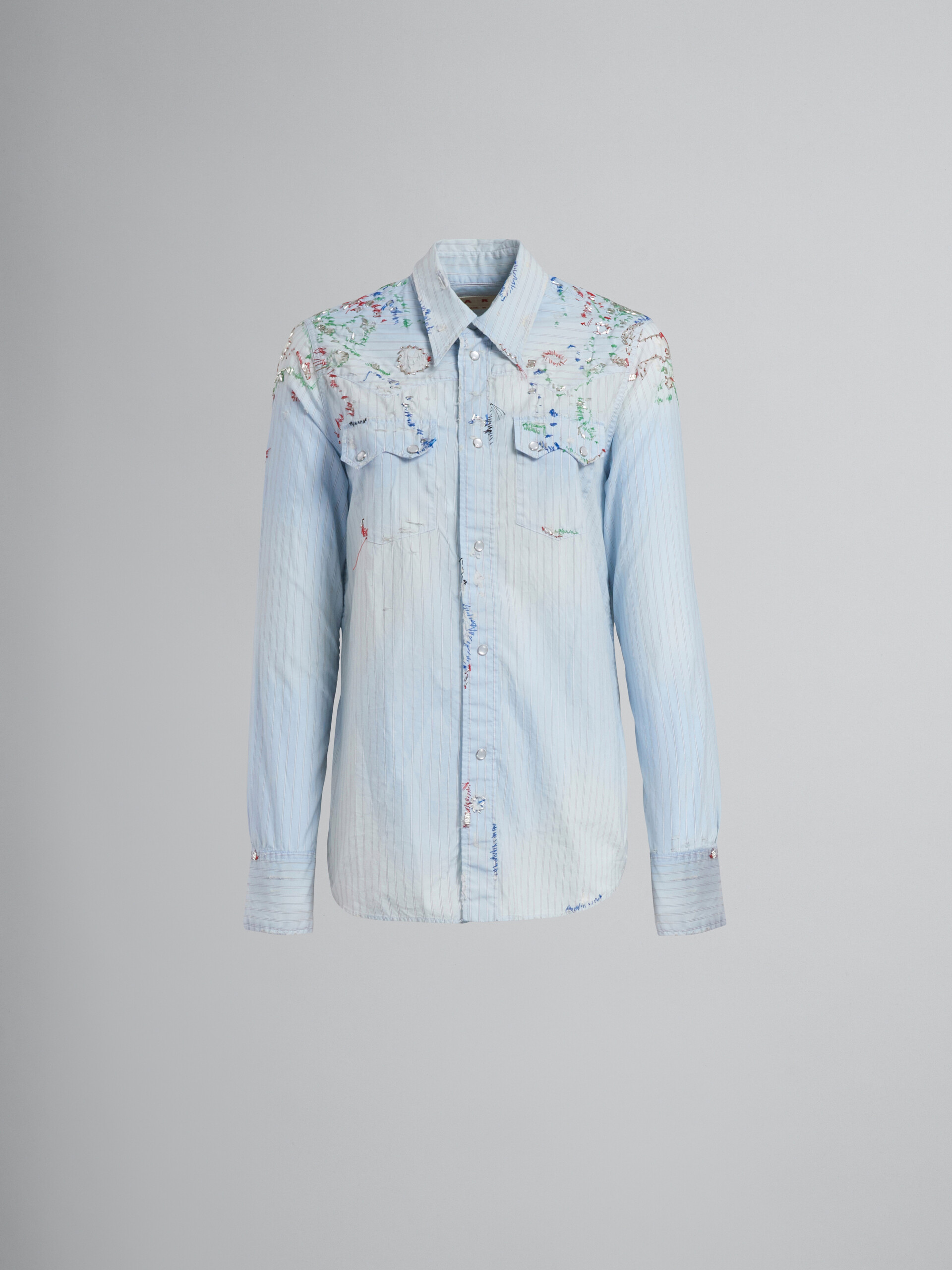Light blue Western shirt in bio cotton poplin - Shirts - Image 1