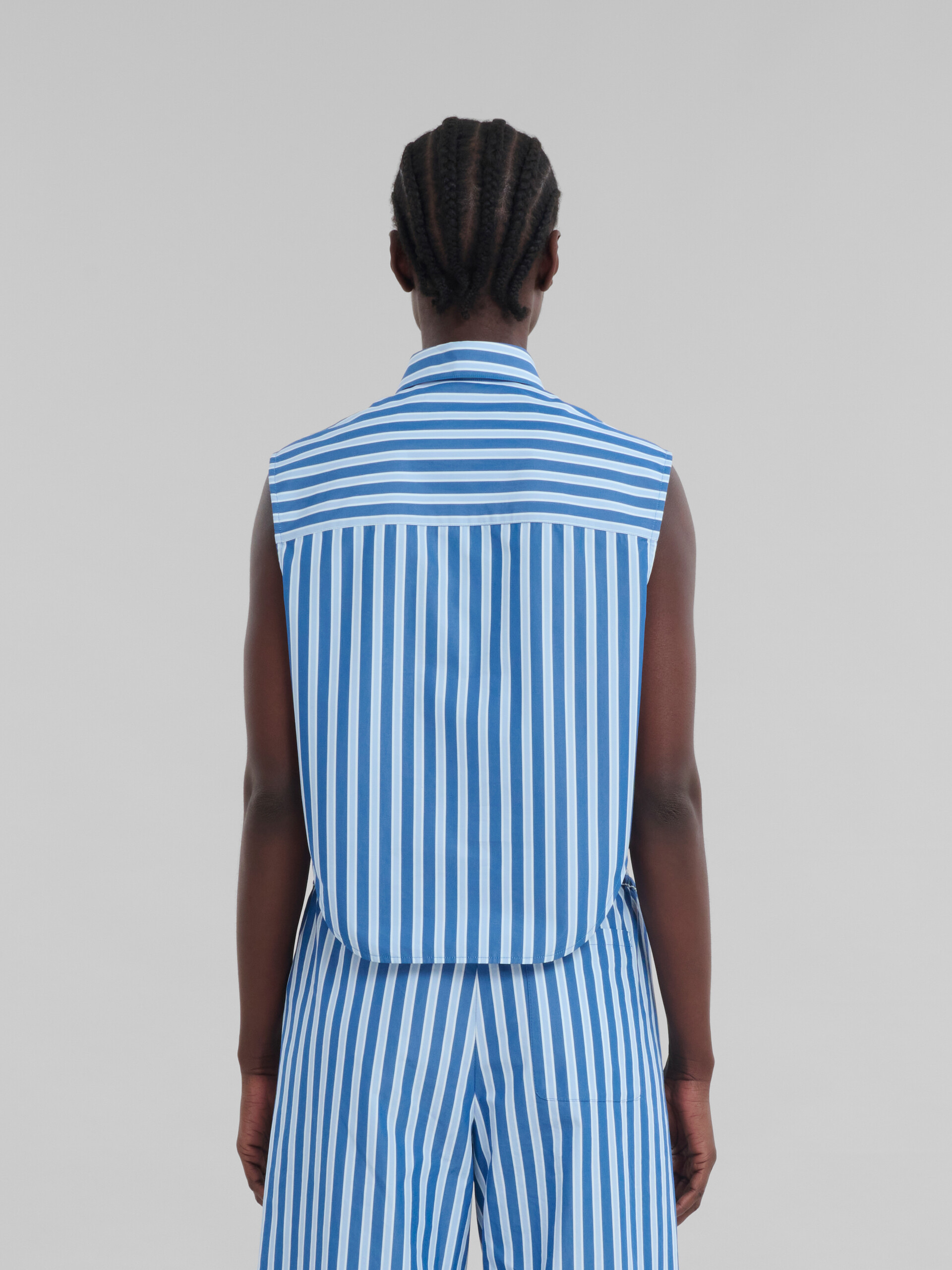 Blue and white striped organic poplin sleeveless shirt - Shirts - Image 3