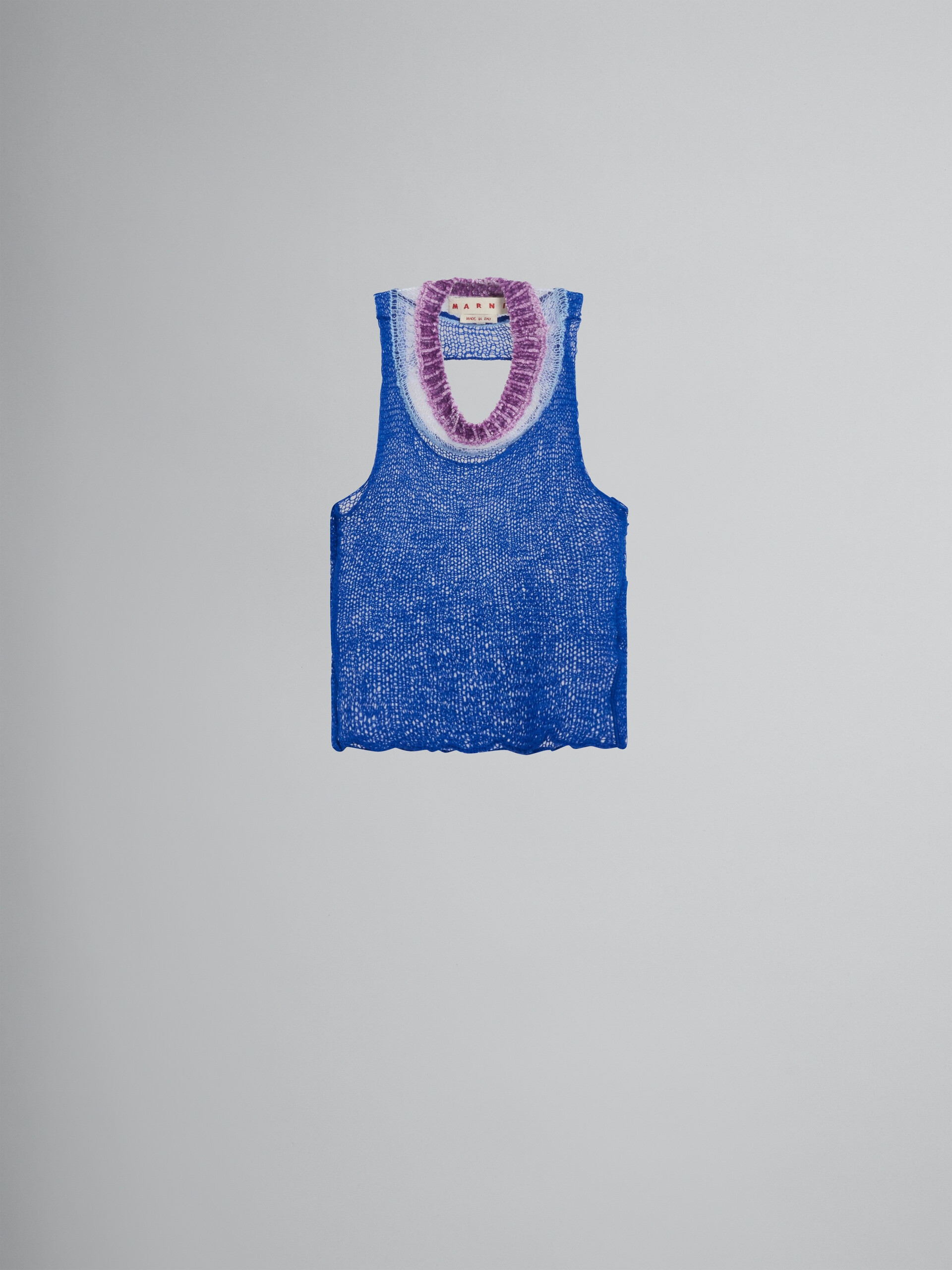 Blue mesh wool and cashmere tank top with cutout - Shirts - Image 1