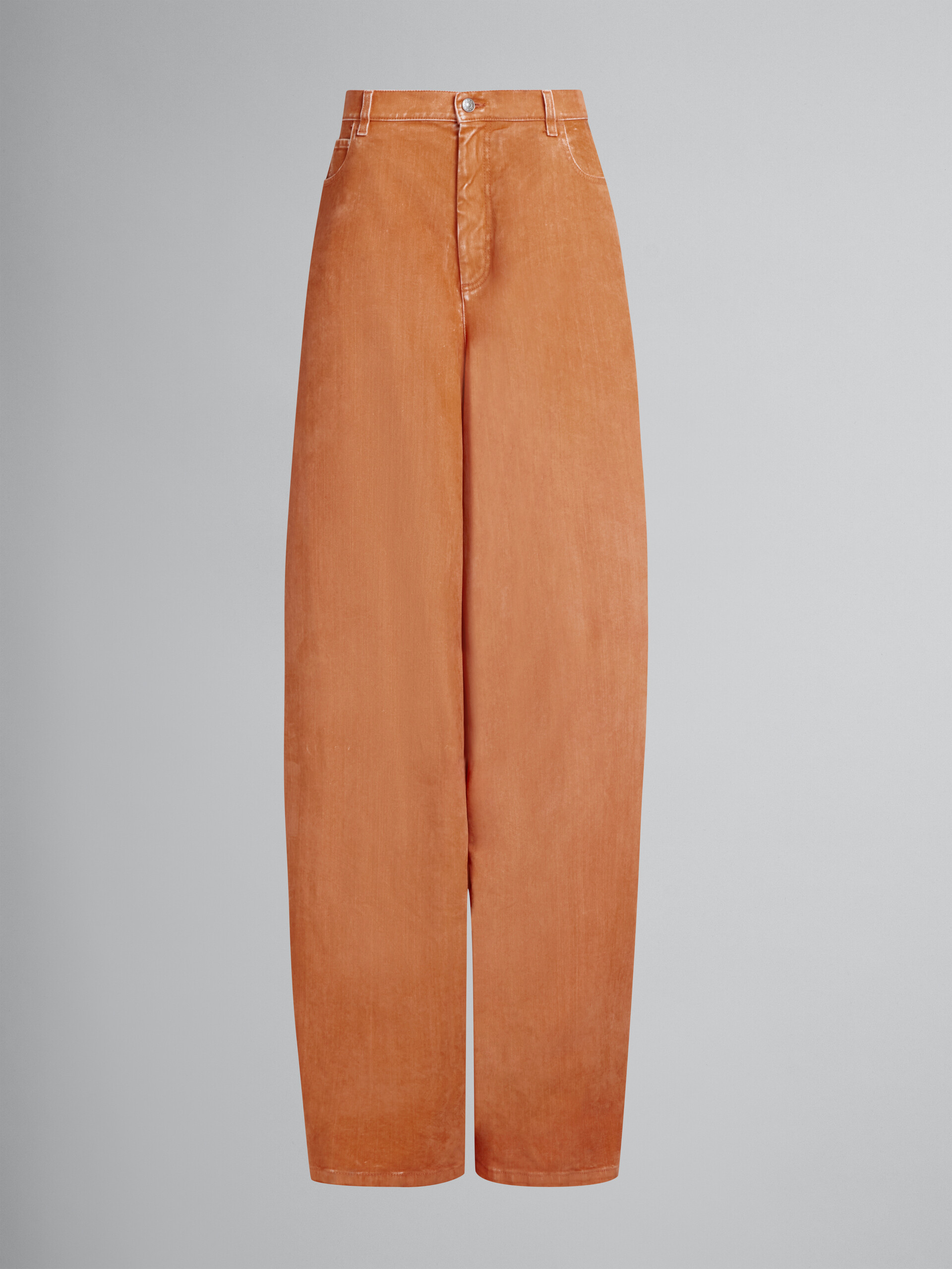 Orange flocked denim ultra-wide-leg trousers - Pants - Image 1
