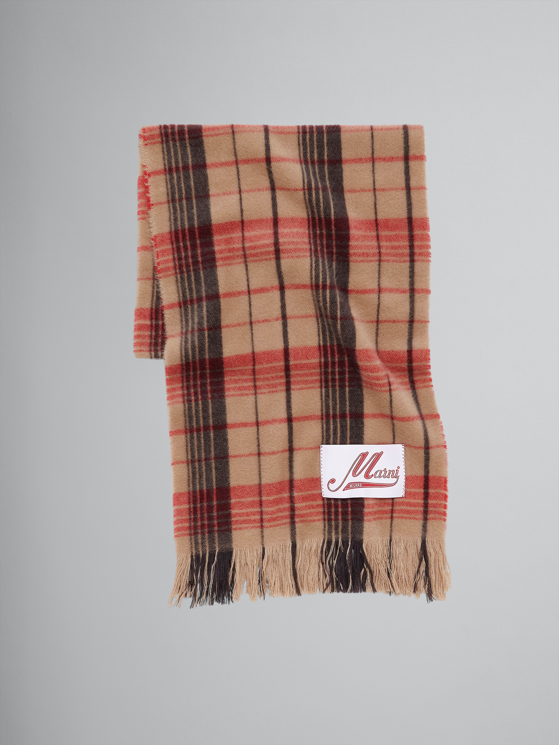 Brown check wool scarf - Scarves - Image 1