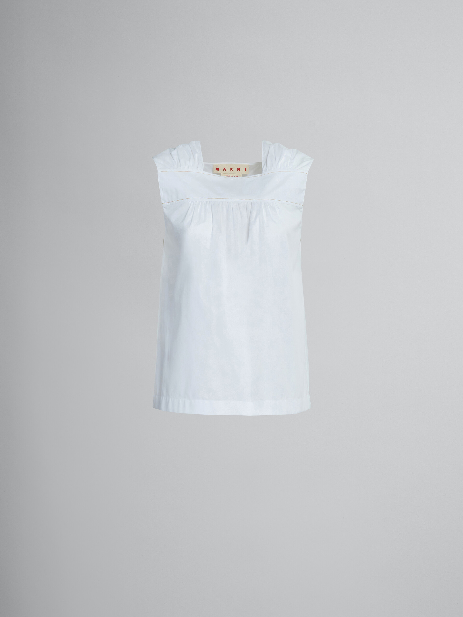Square-neck top in white bio poplin - Shirts - Image 1