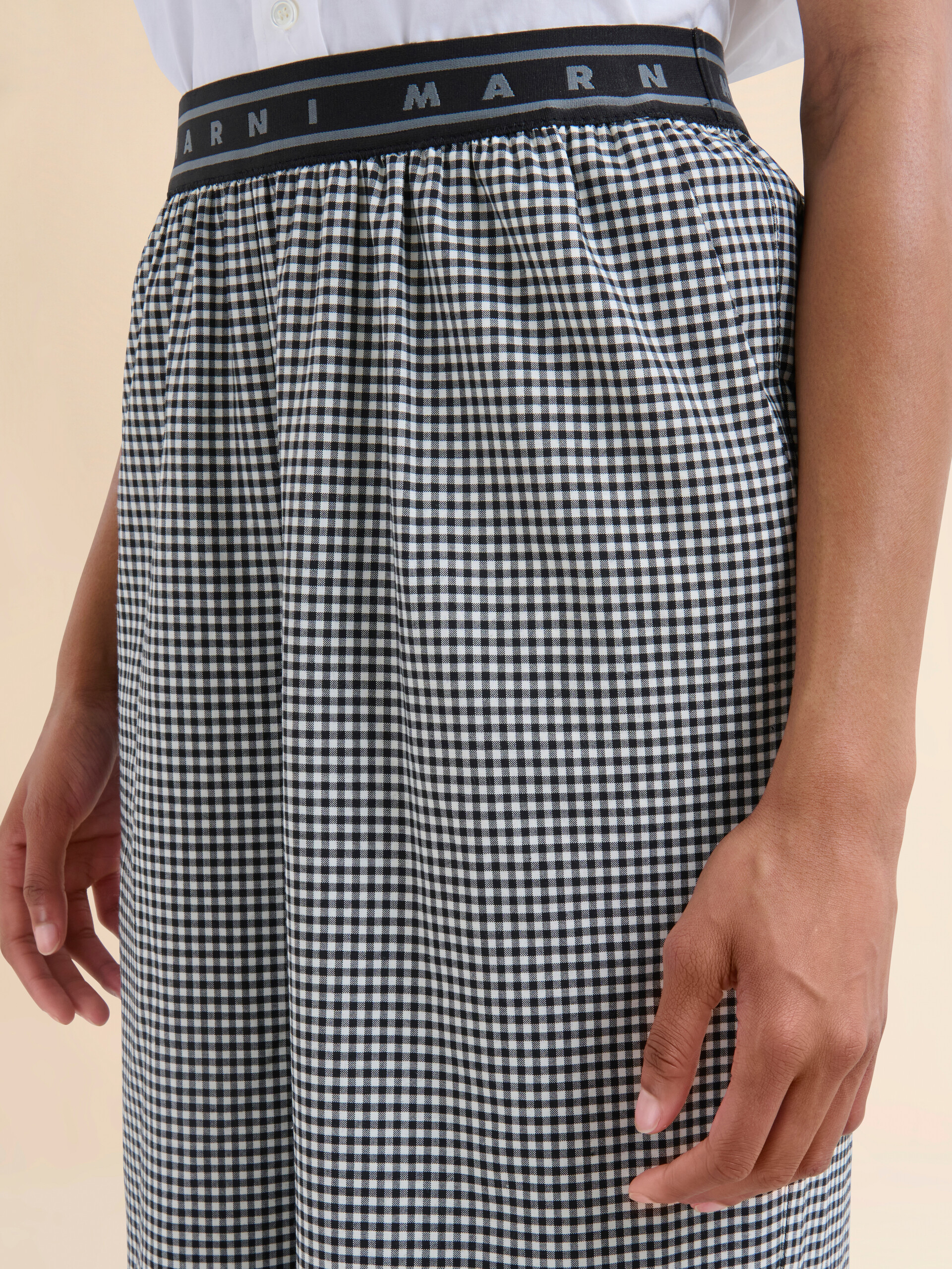 Wool blend black and white check palazzo trousers - Pants - Image 4