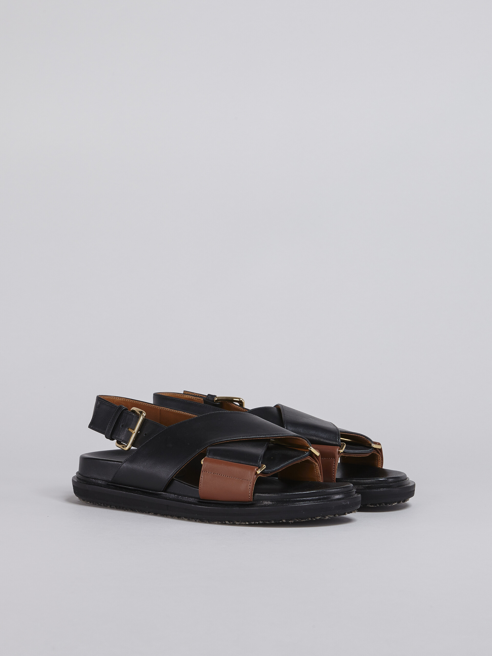 Black and brown smooth calf leather fussbett - Sandals - Image 2