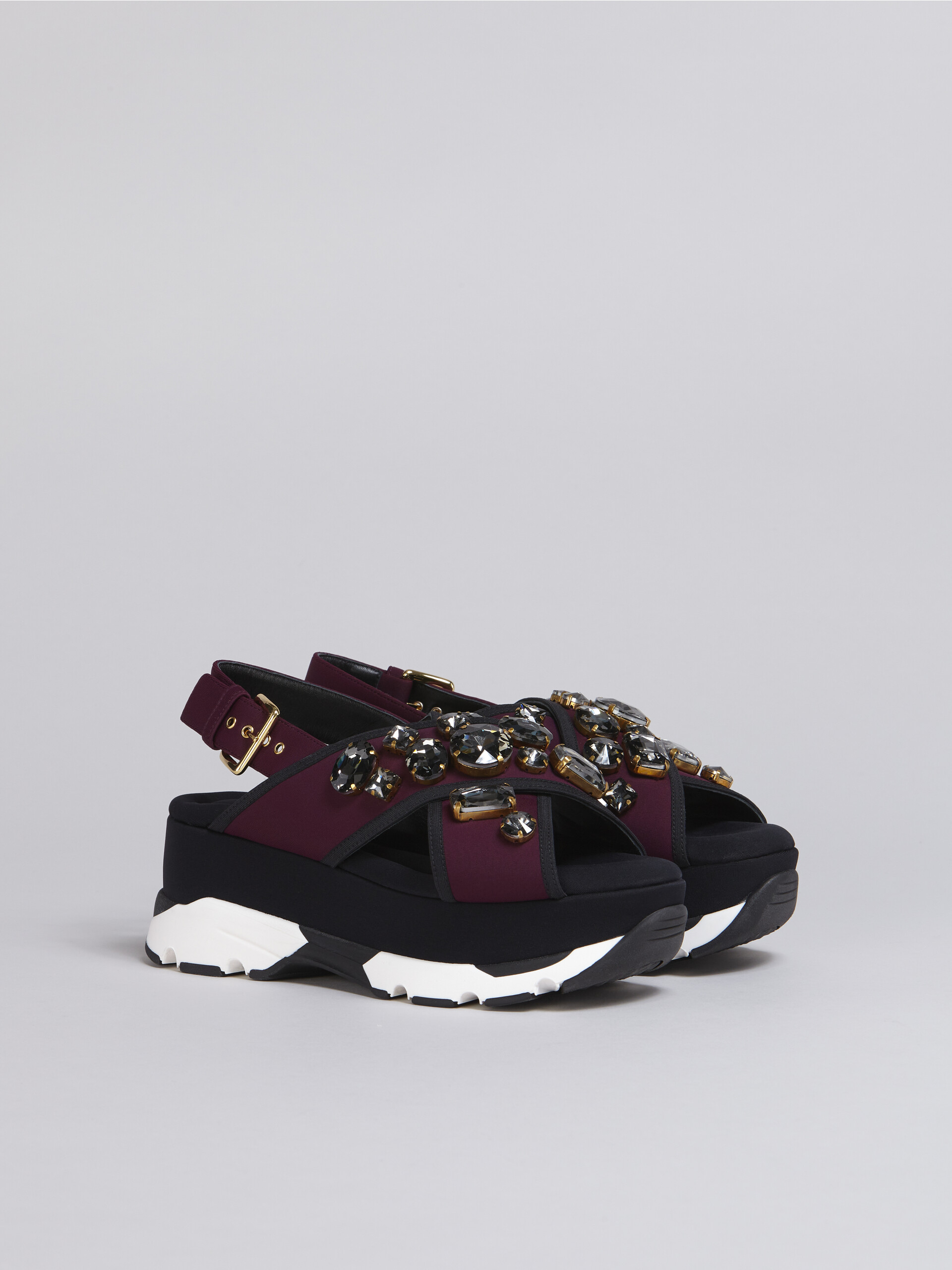 Burgundy and black wedge in technical fabric - Sandals - Image 2