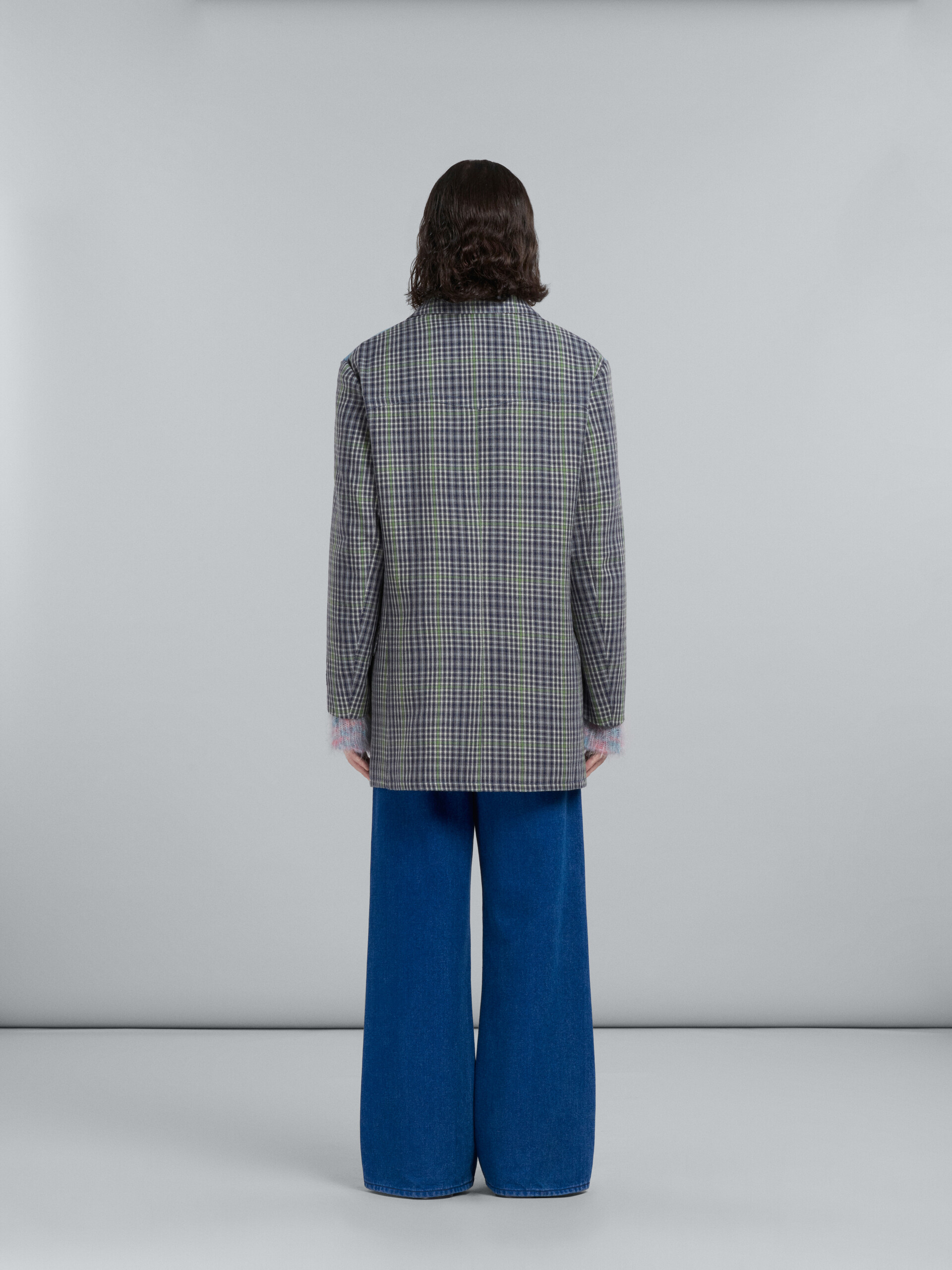Double-breasted coat in grey chequered wool - Coats - Image 3