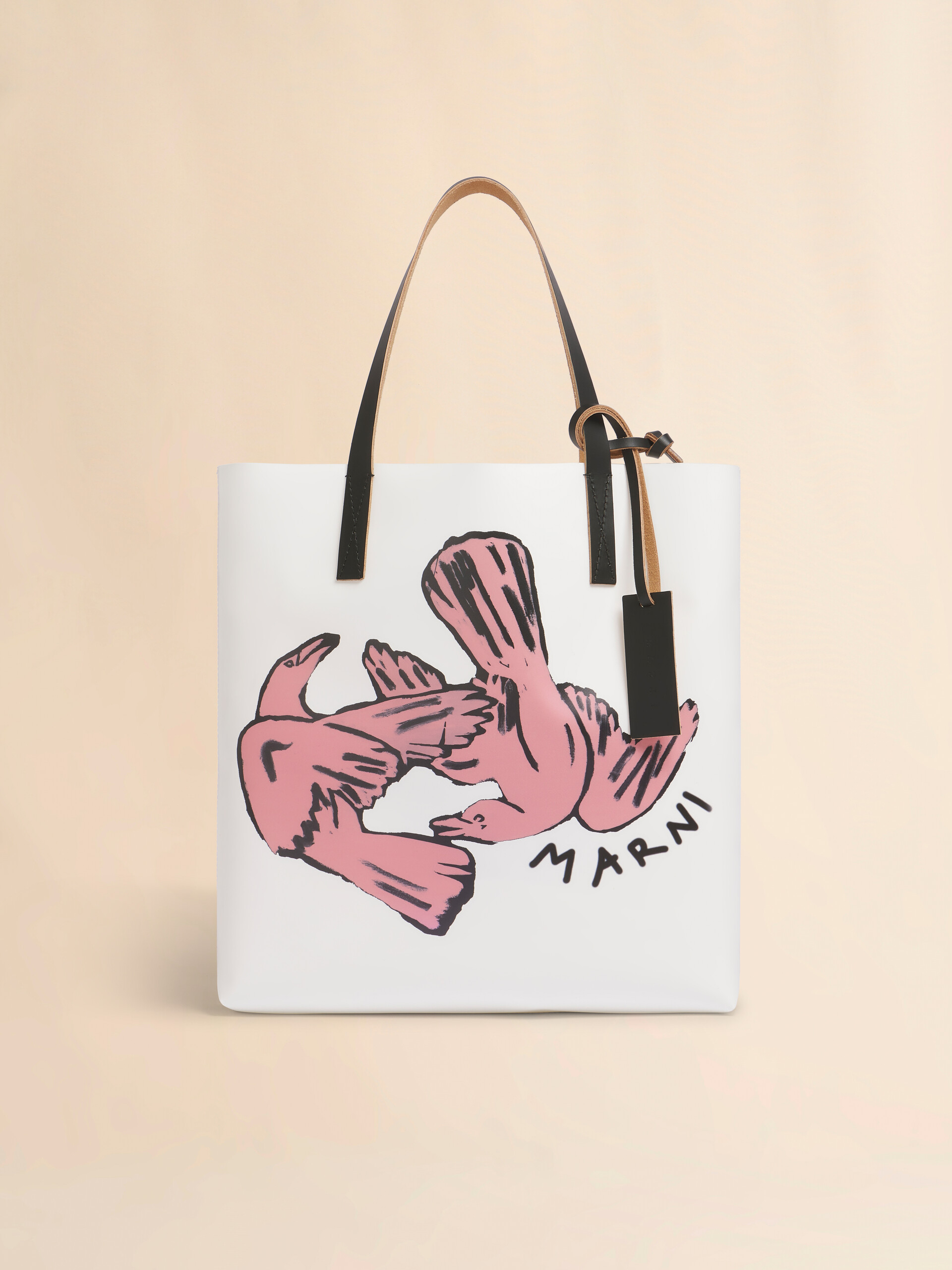 ホワイト ピンク Tribeca ファブリック製トート 鳥のプリント - ショッピングバッグ - Image 1
