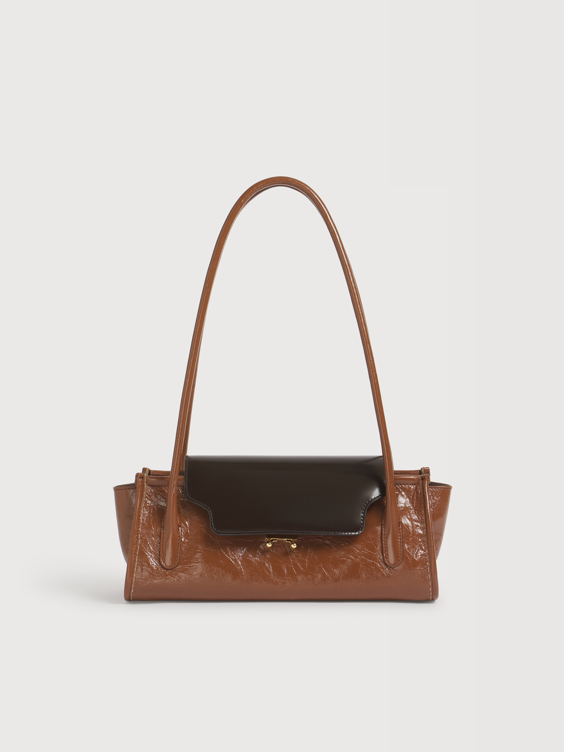 Sac Trunkette en cuir marron et noir - Sacs port&eacute;s &eacute;paule - Image 1