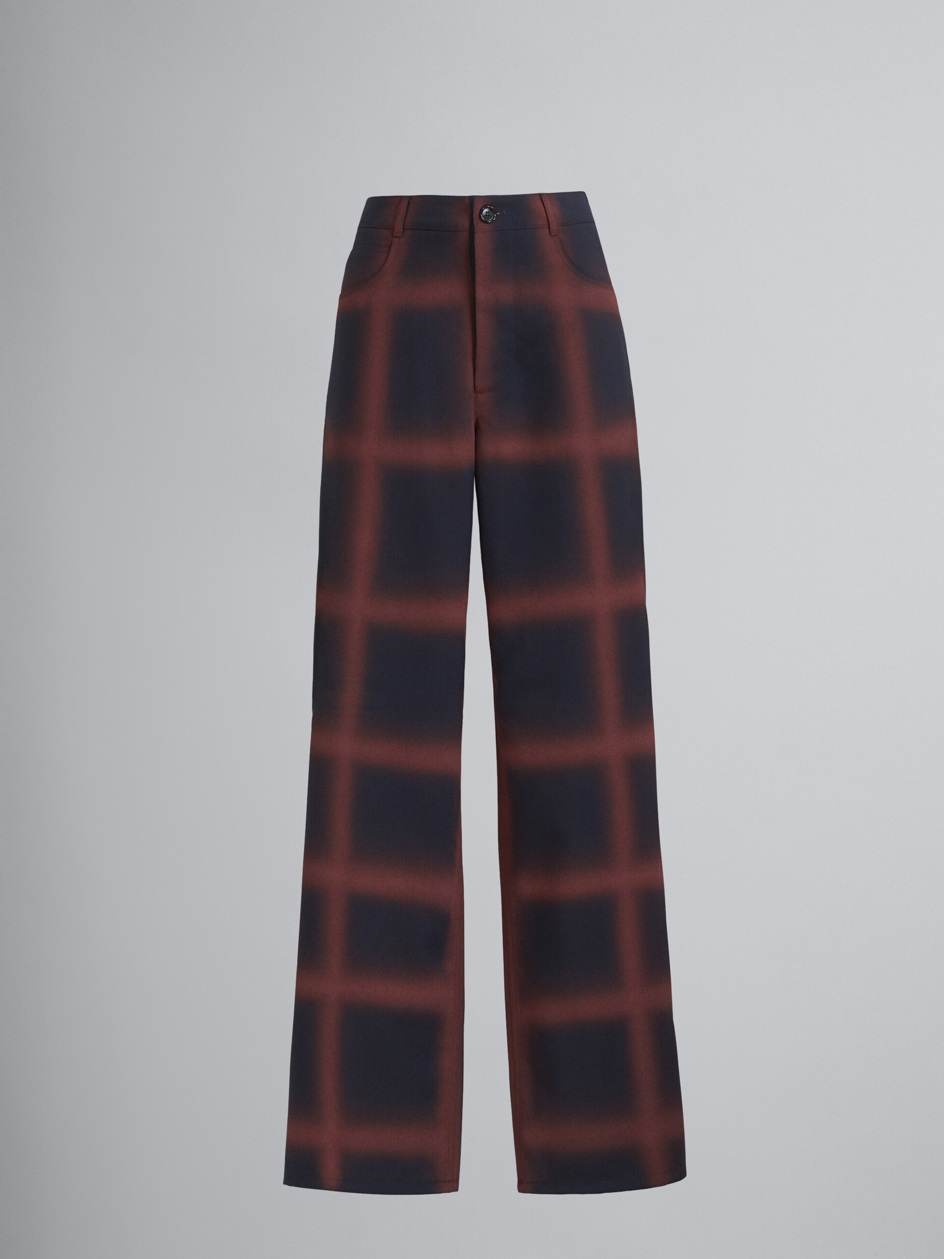 Virgin wool trousers with hand-sprayed check design - Pants - Image 1