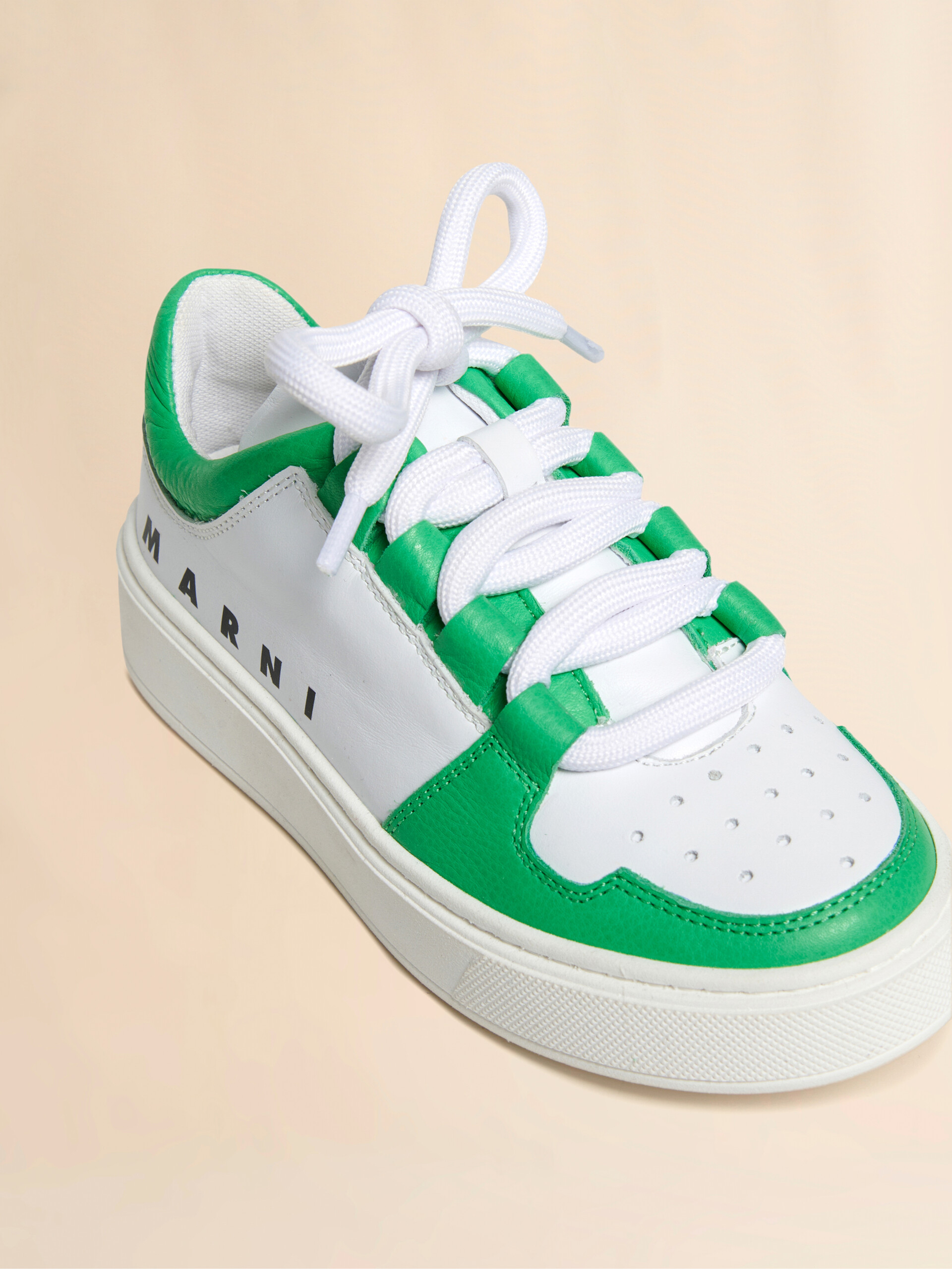White and green leather low-top sneaker - Sneakers - Image 4