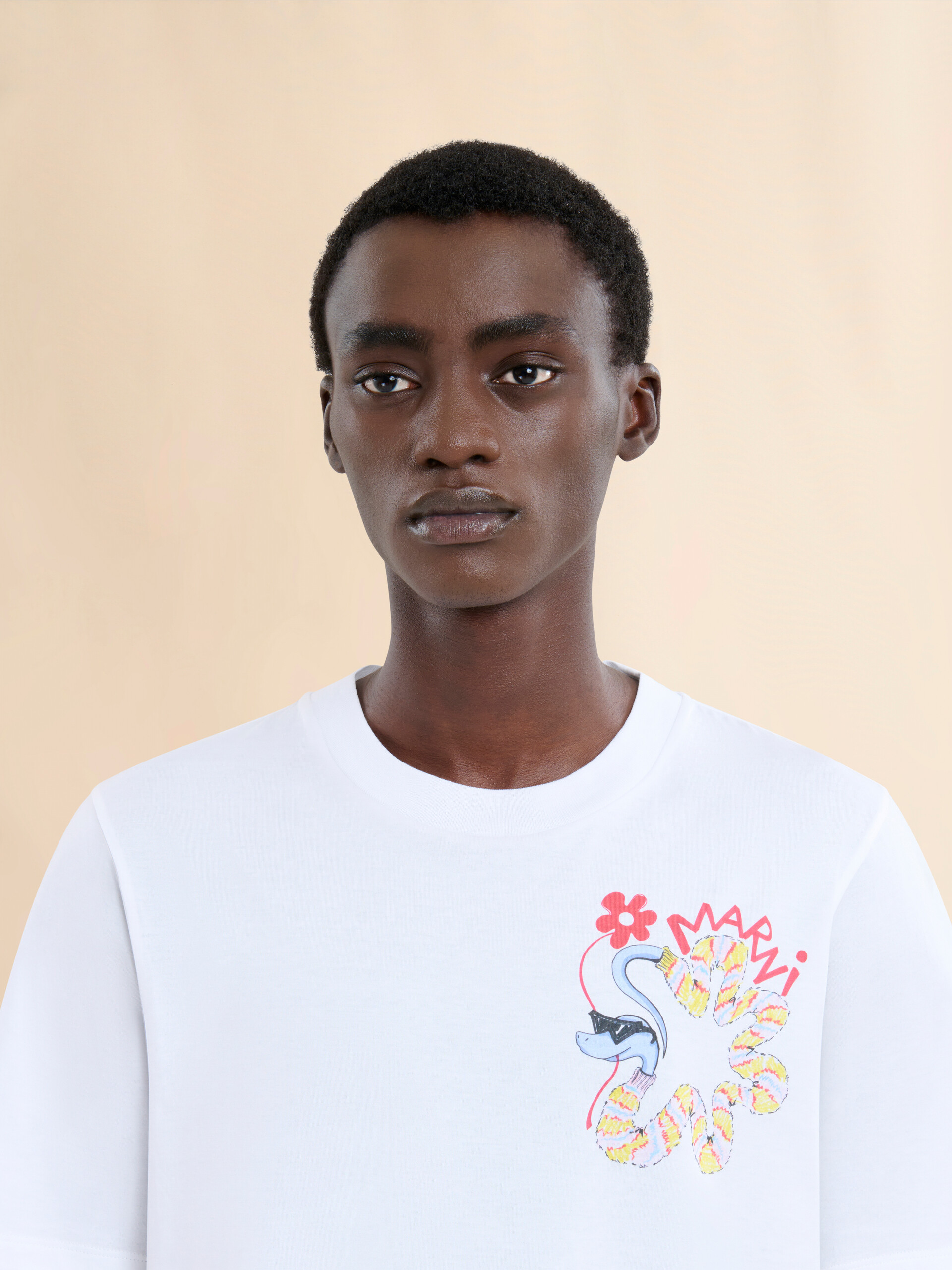 White cotton T-shirt with snake print - Shirts - Image 4