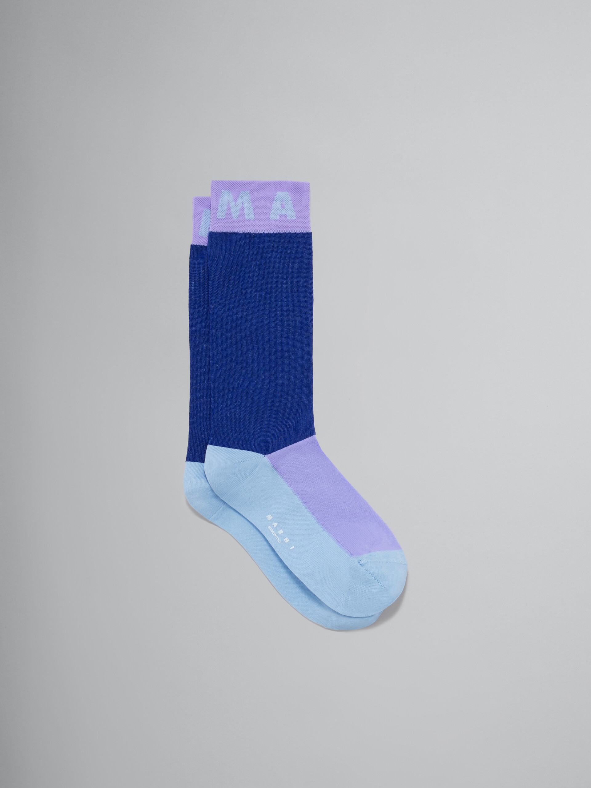 Blue cotton color-block socks with logo cuffs - Socks - Image 1