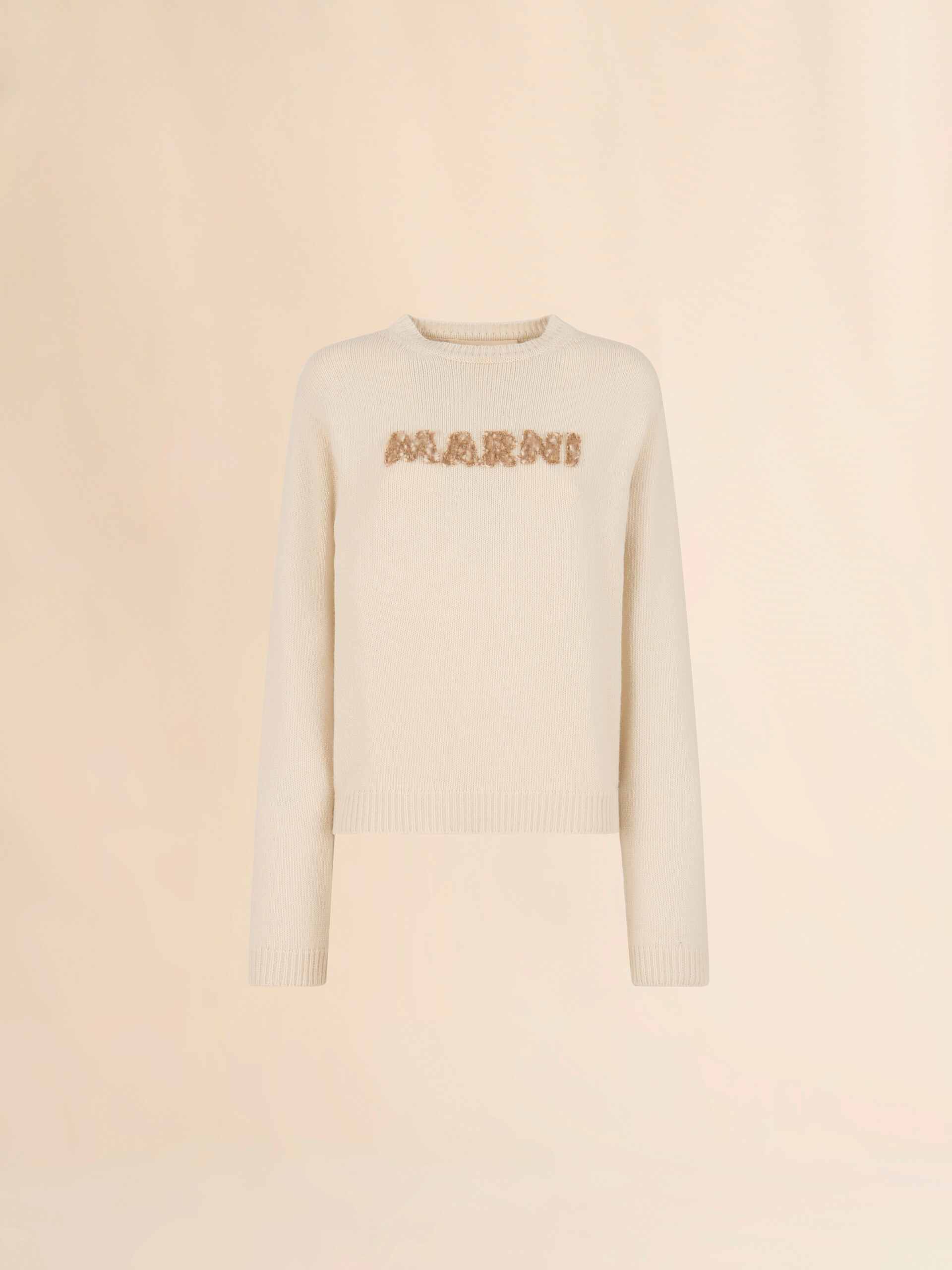 Cream wool jumper with laser-cut Marni logo - Pullovers - Image 1