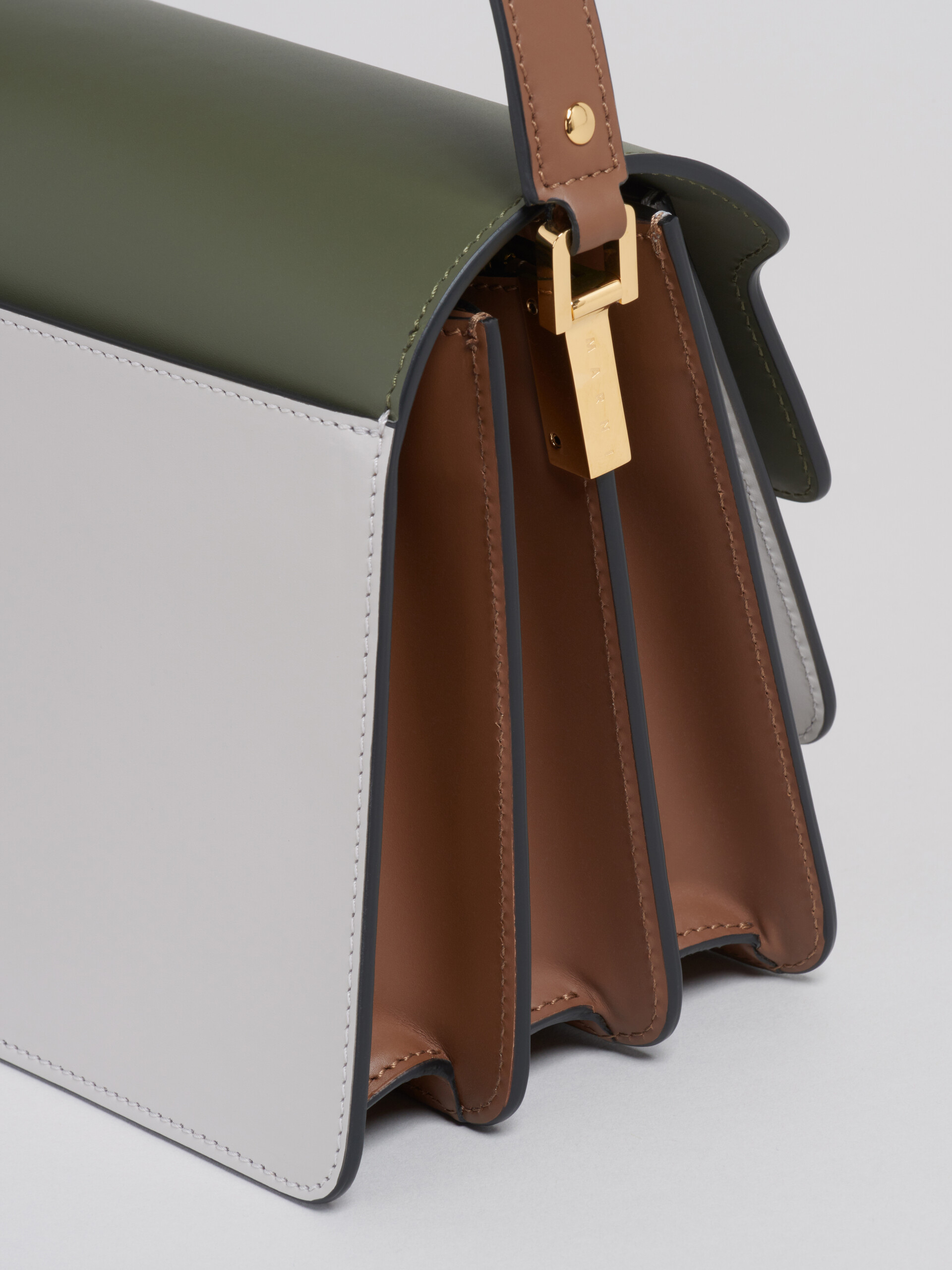 TRUNK medium bag in green grey and brown leather - Shoulder Bag - Image 4