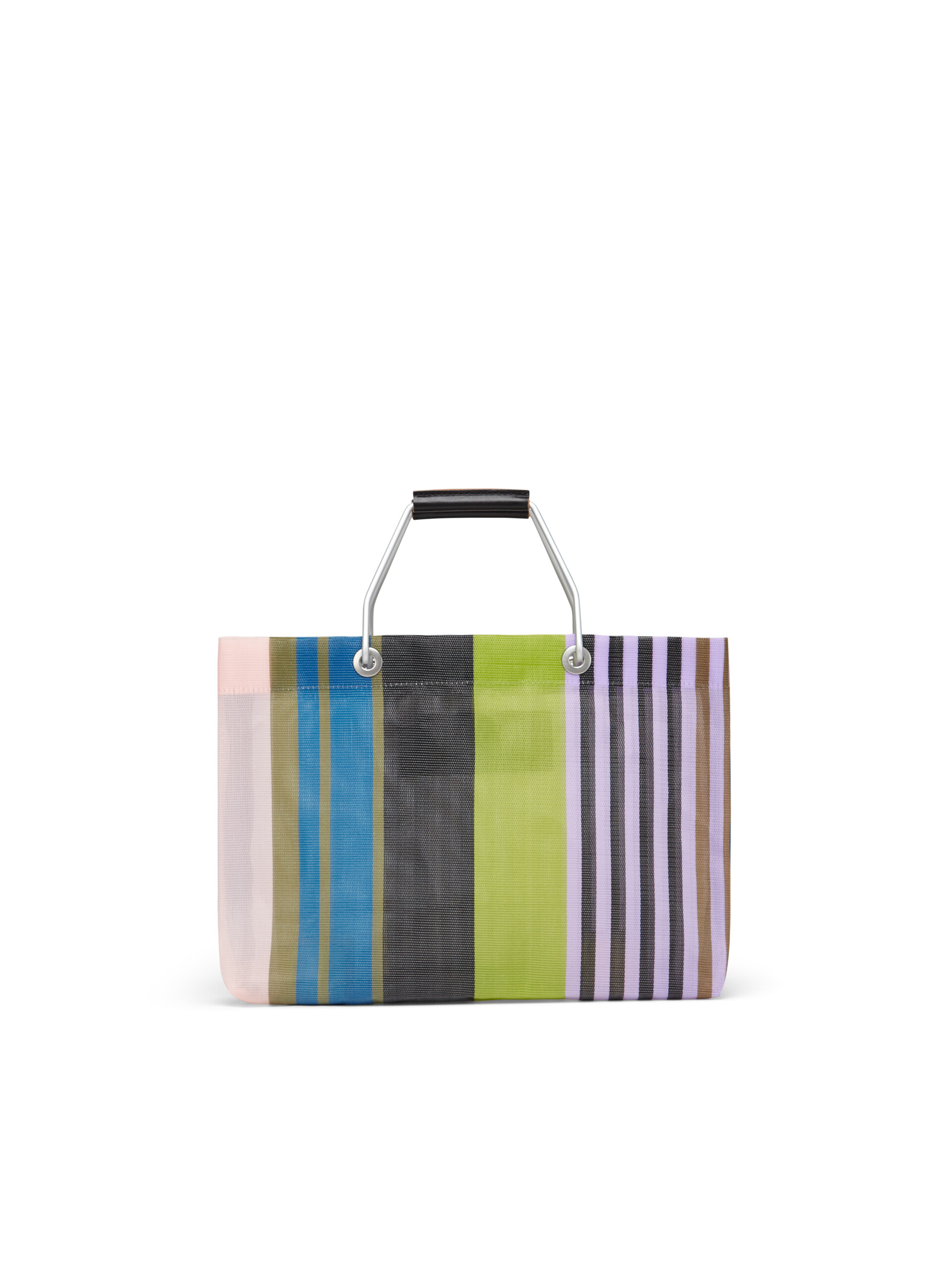 MARNI MARKET shopping bag in striped lilac, green, black, beige and blue polyamide - Bags - Image 3