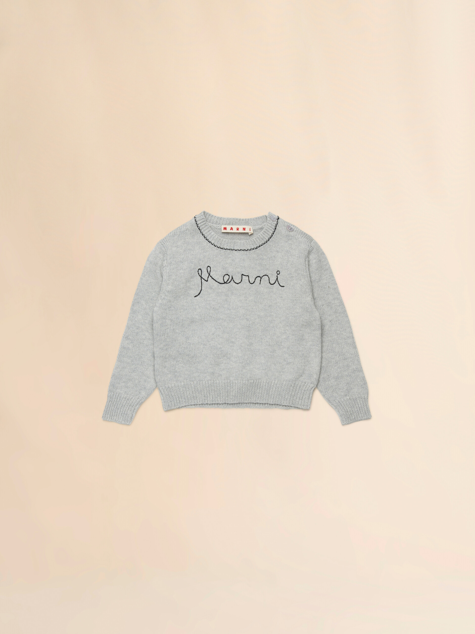 Gray cotton sweater with embroidered logo - Knitwear - Image 1