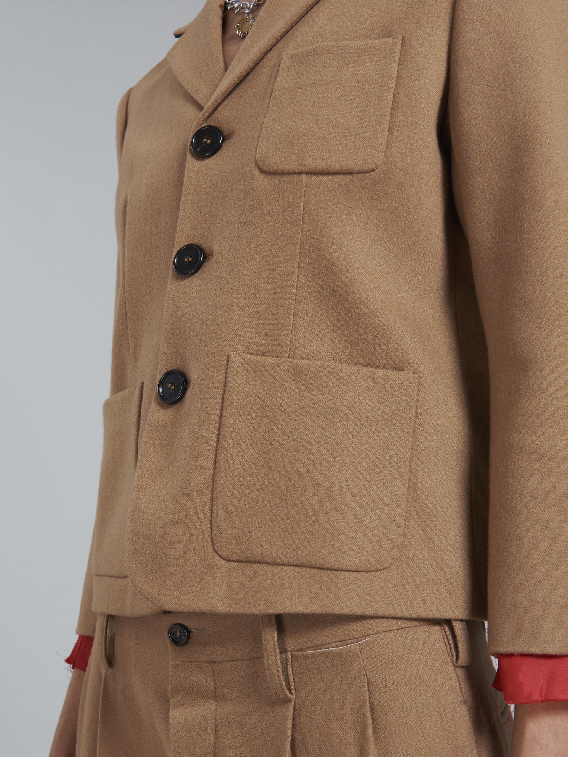 Beige cropped jacket in wool flannel - Jackets - Image 5