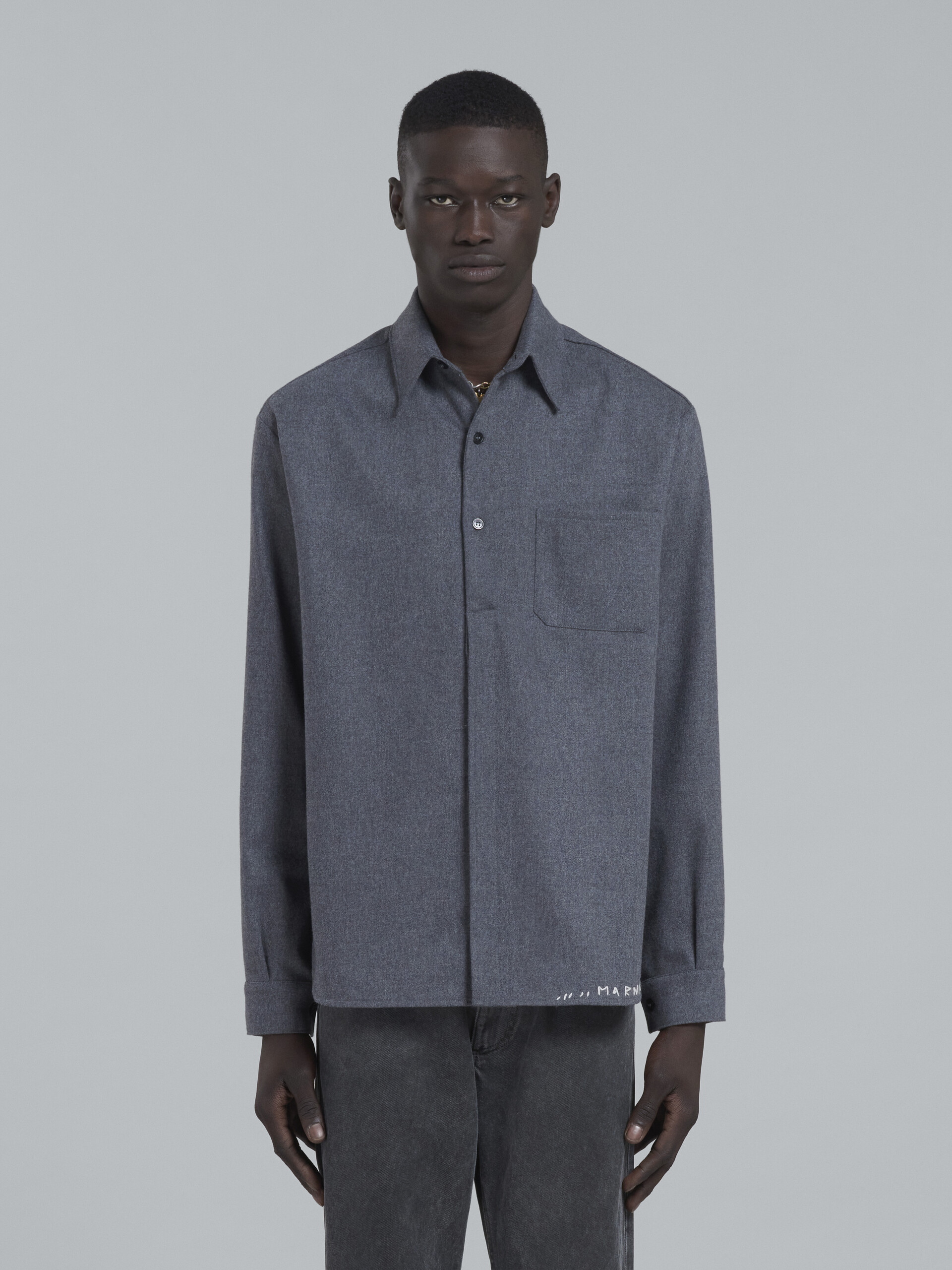 Grey relaxed-fit wool shirt - Shirts - Image 2