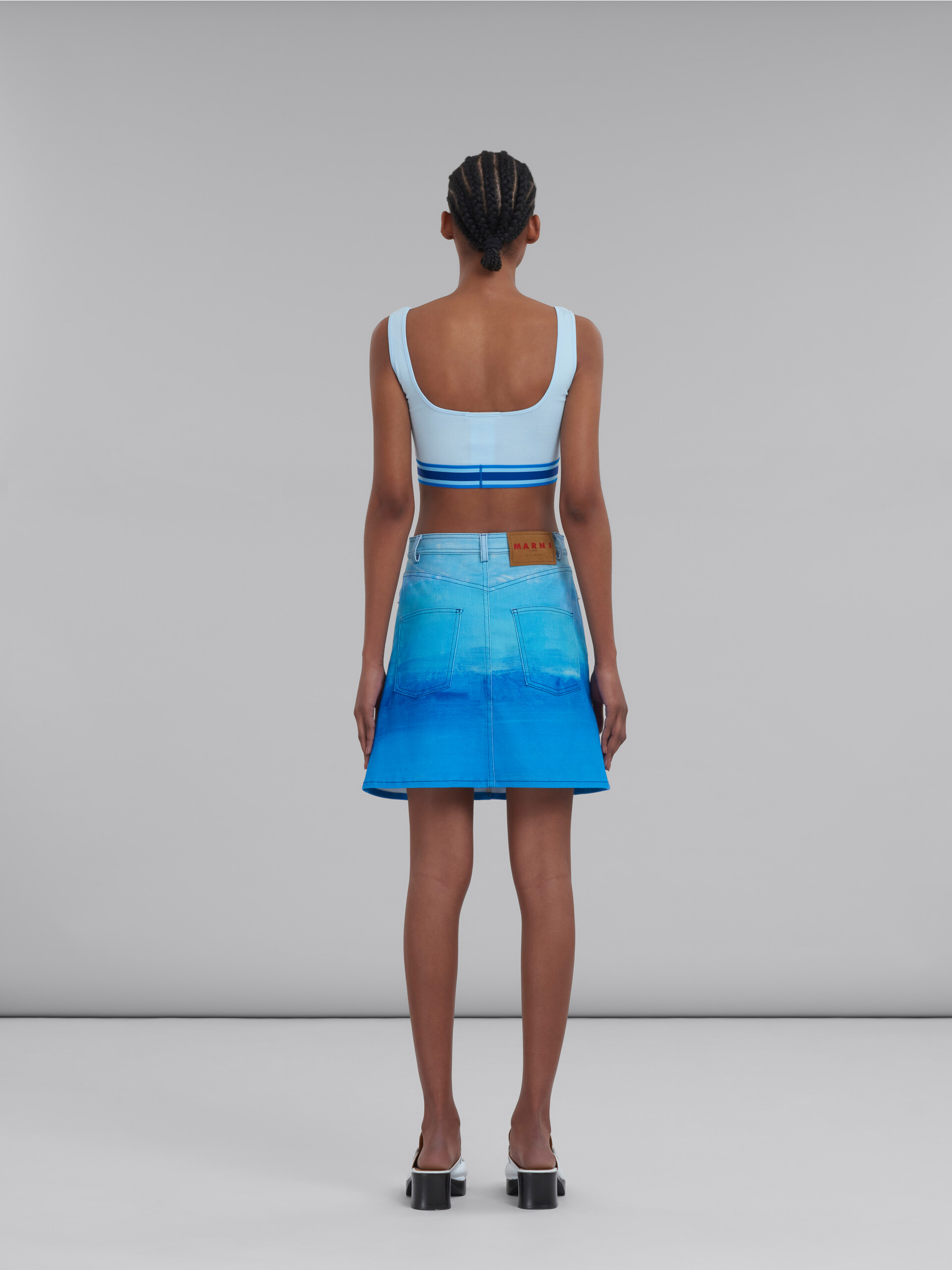 Blue cotton drill A-line skirt with Notte Giorno print - Skirts - Image 3
